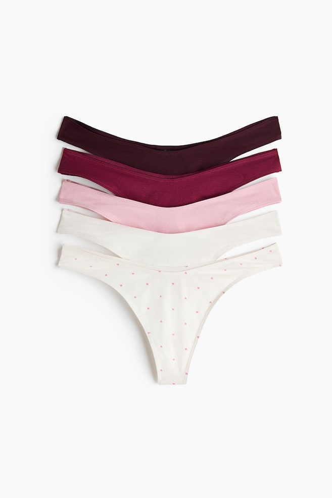 5-Pack Cotton Thong Briefs - Burgundy/dark pink/Dark brown/leopard print/Black - 1