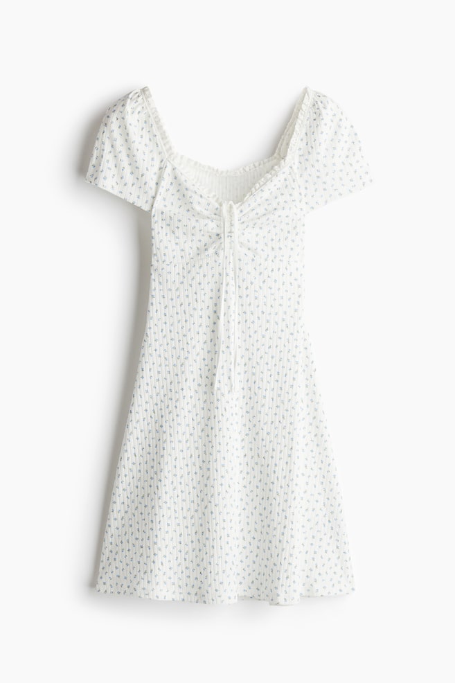 Robe avec dentelle et jupe évasée - Crème/fleuri - 1