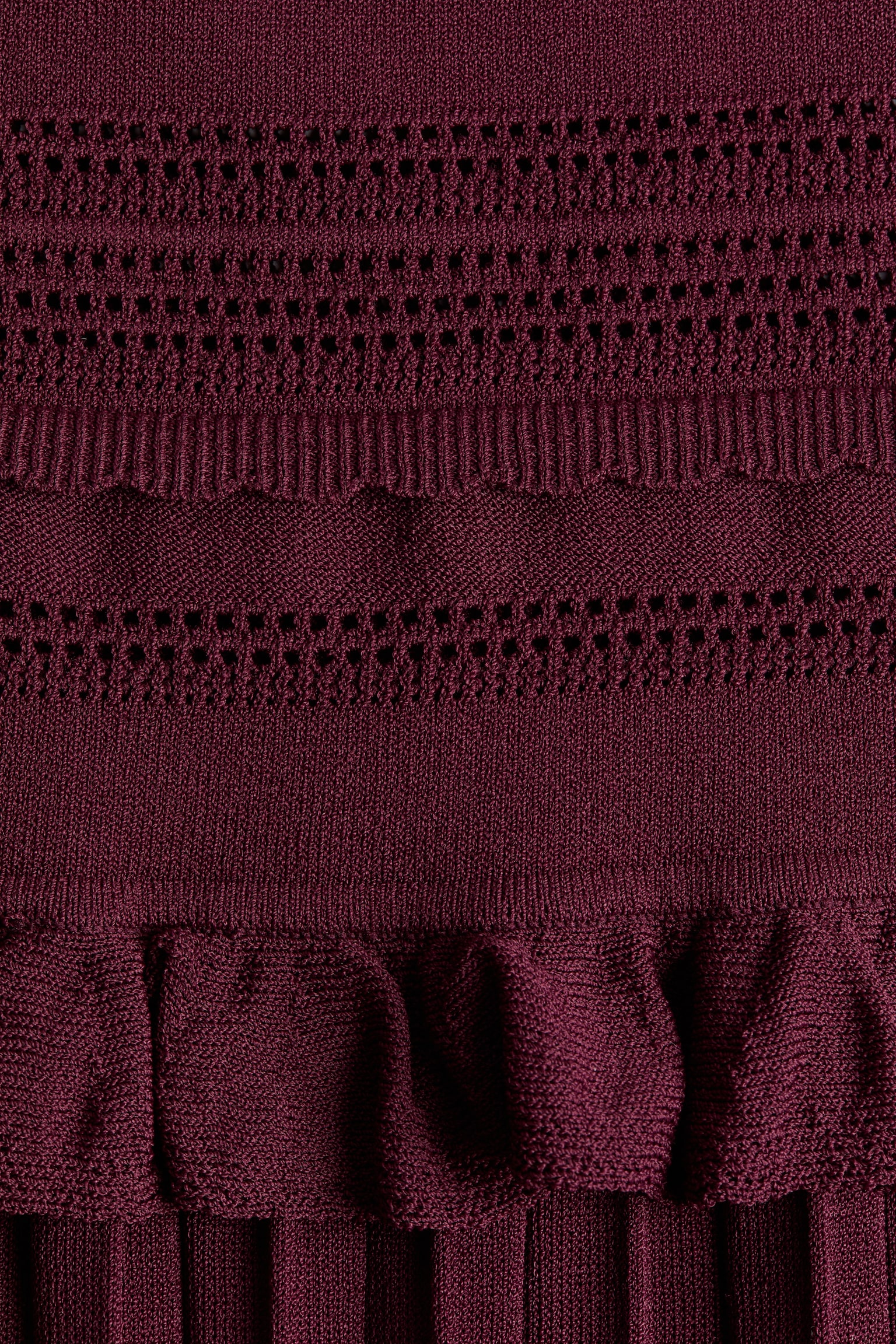 Pleated pointelle-knit skirt-Burgundy - 5