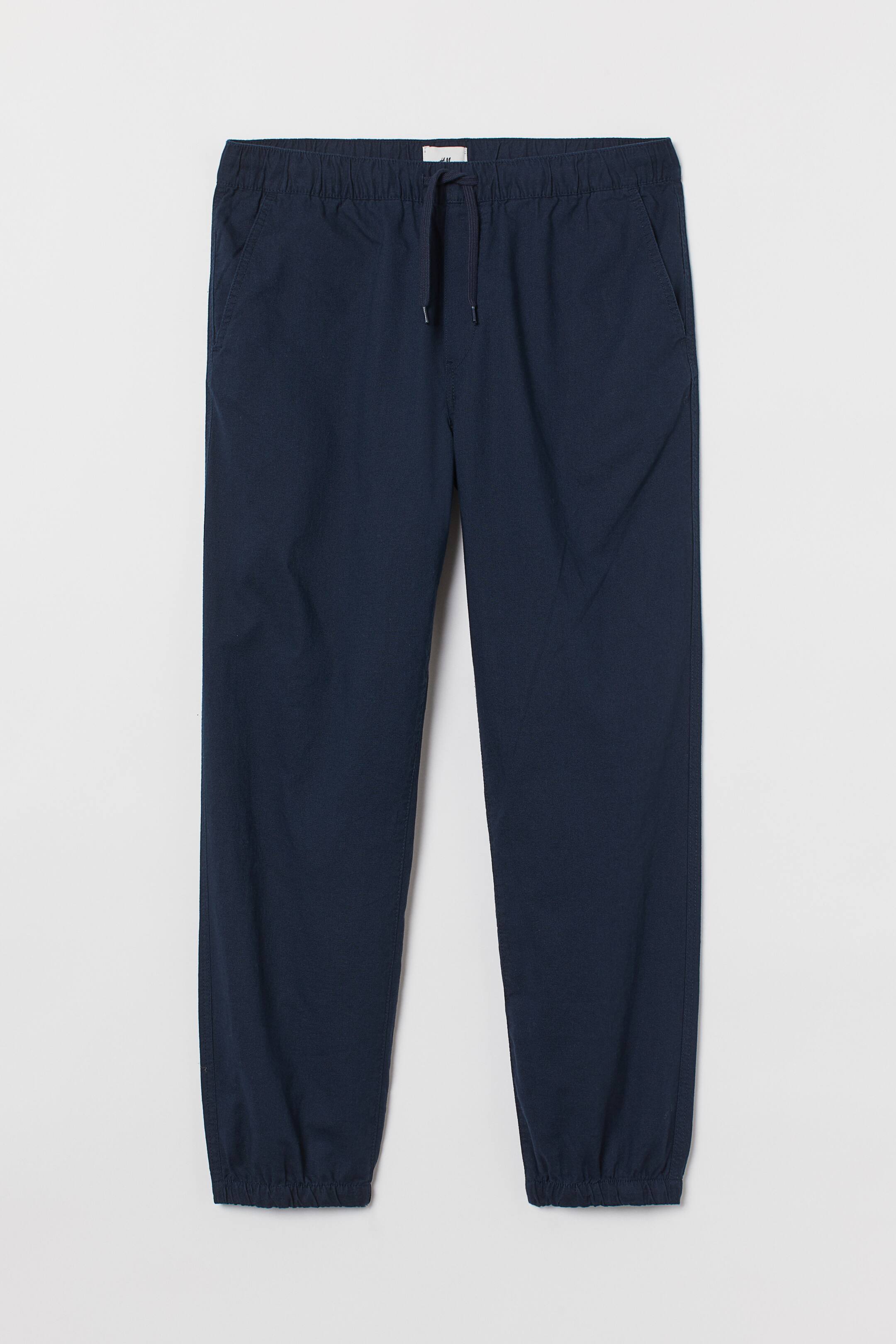 Regular Fit Linen-blend Joggers - Regular waist - Long - Dark blue ...