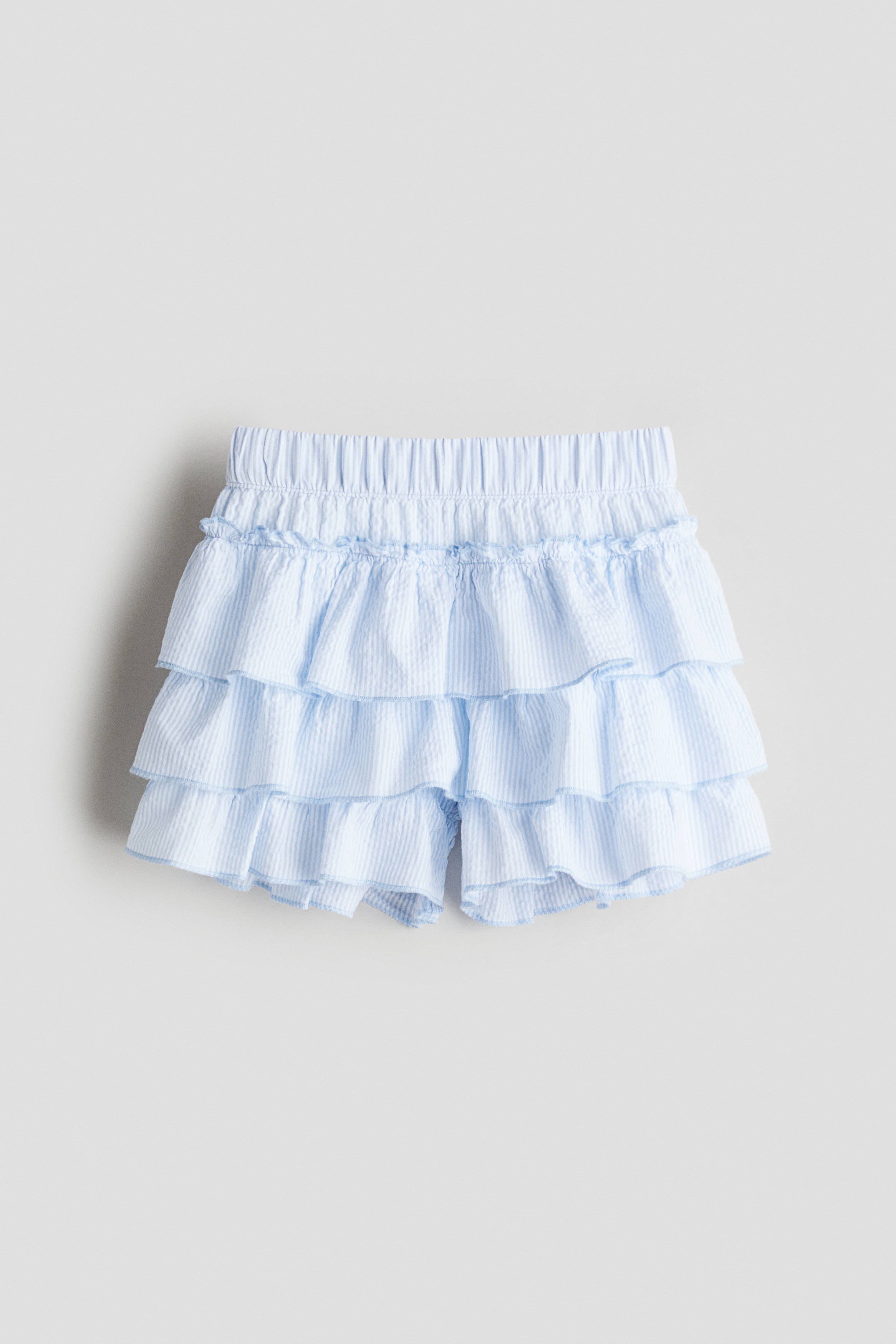 Tiered seersucker skort - Light blue/White striped/White
