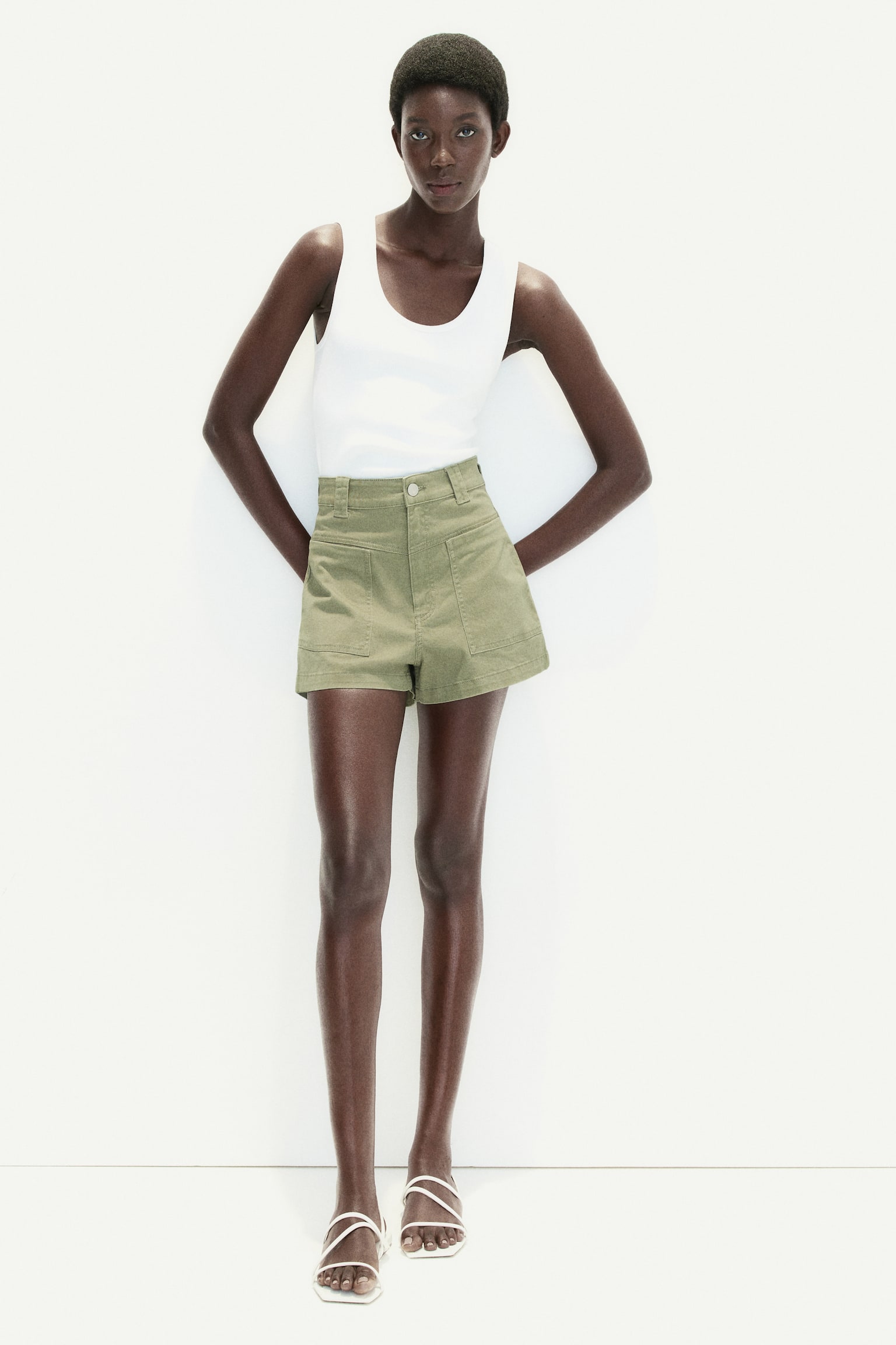 Twill cargo shorts - Khaki green/Beige - 3