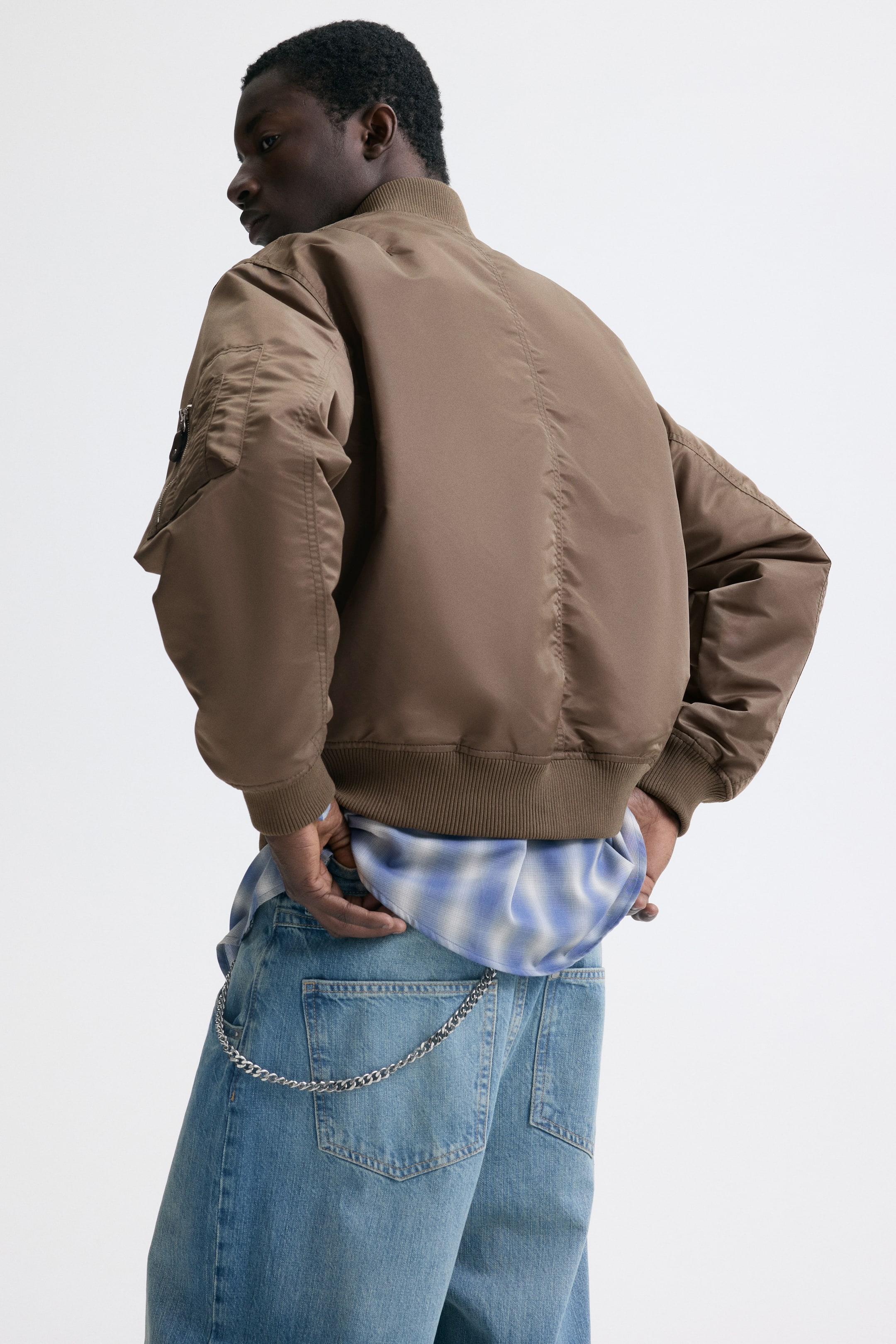 View larger image: Padded Nylon Bomber Jacket - Light brown - Men | H&M CA 4