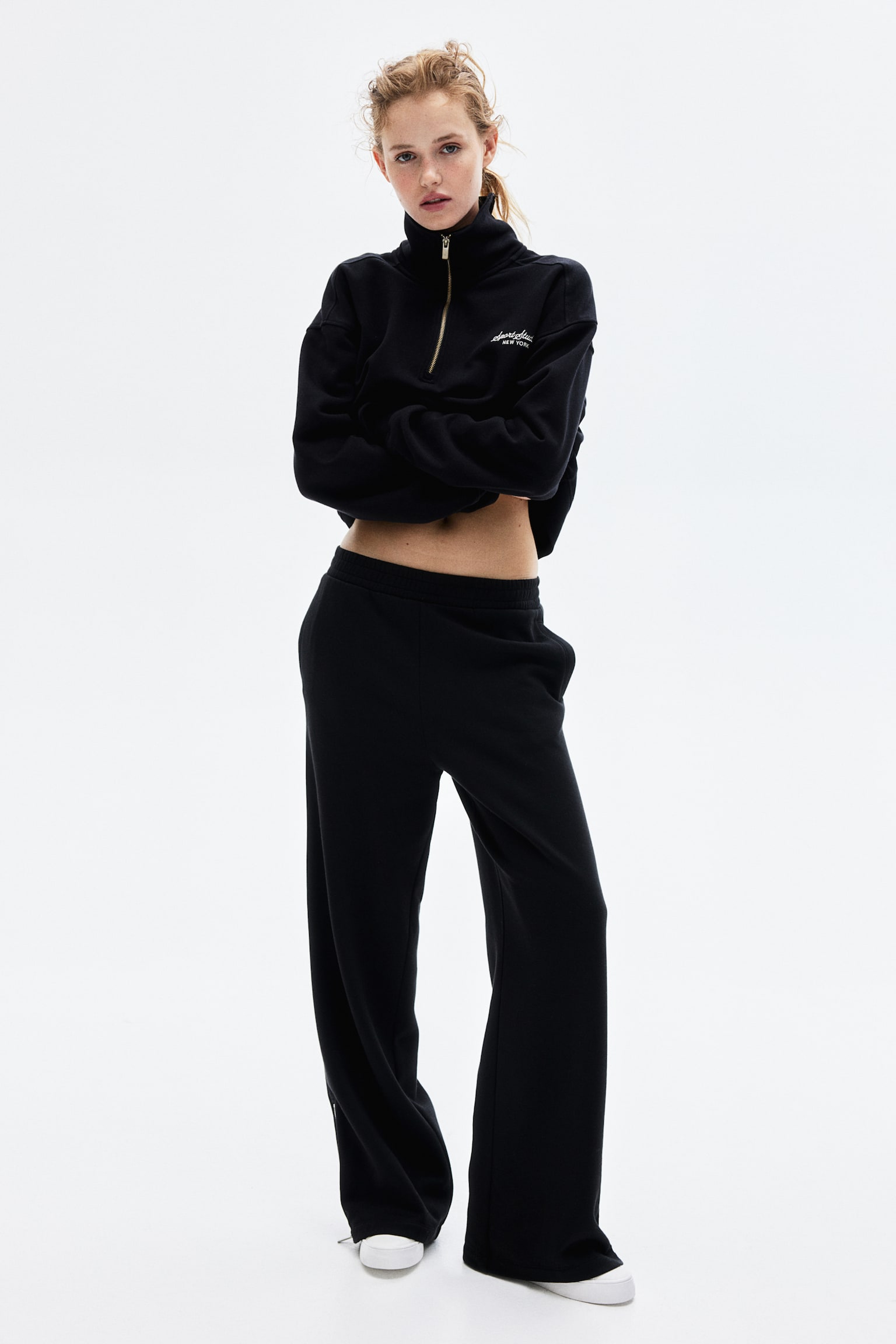 Zip-hem sweatpants - Black/Light grey marl - 1