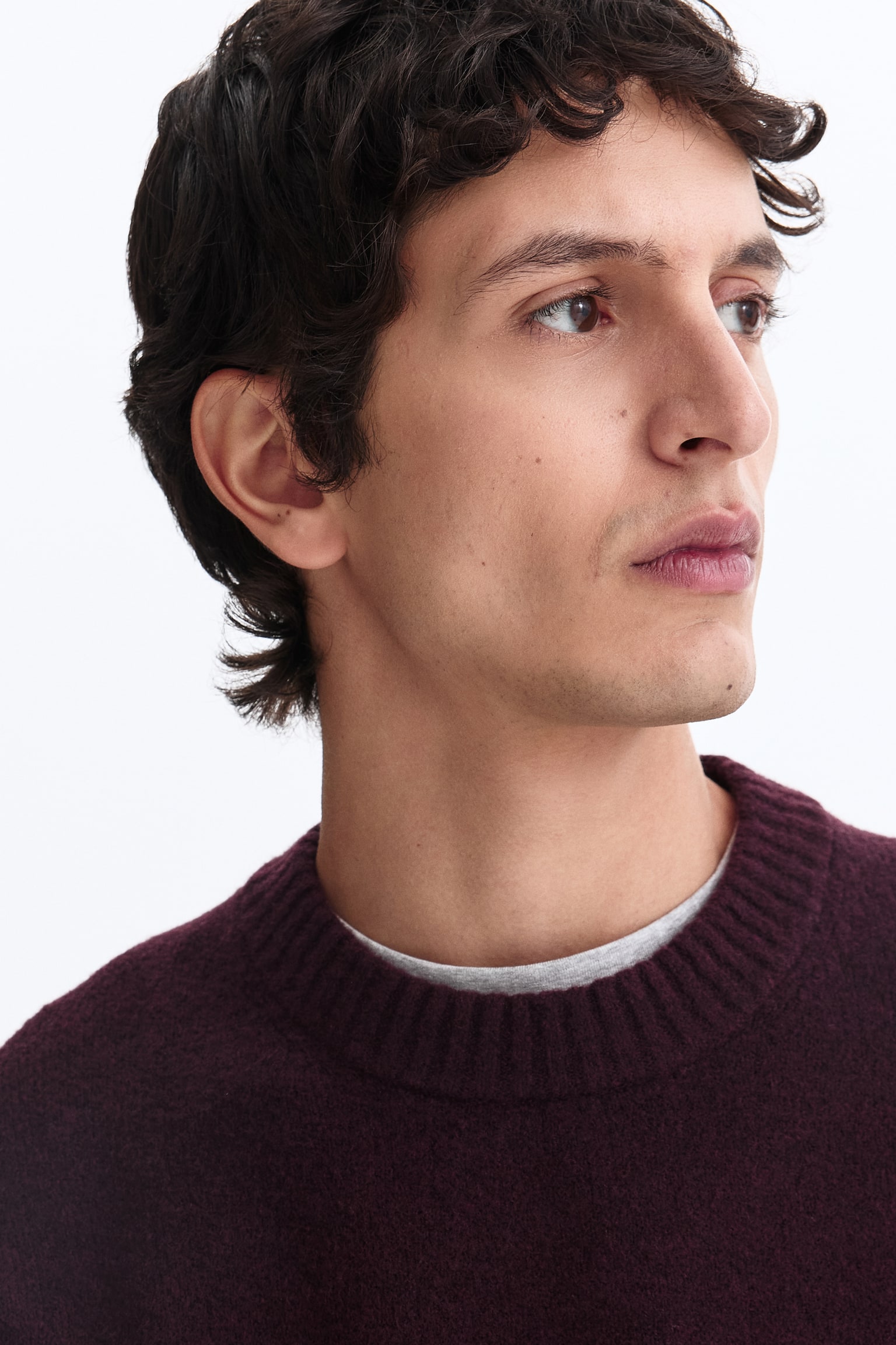 סוודר מוברש Regular Fit - בורדו/תכלת - 3