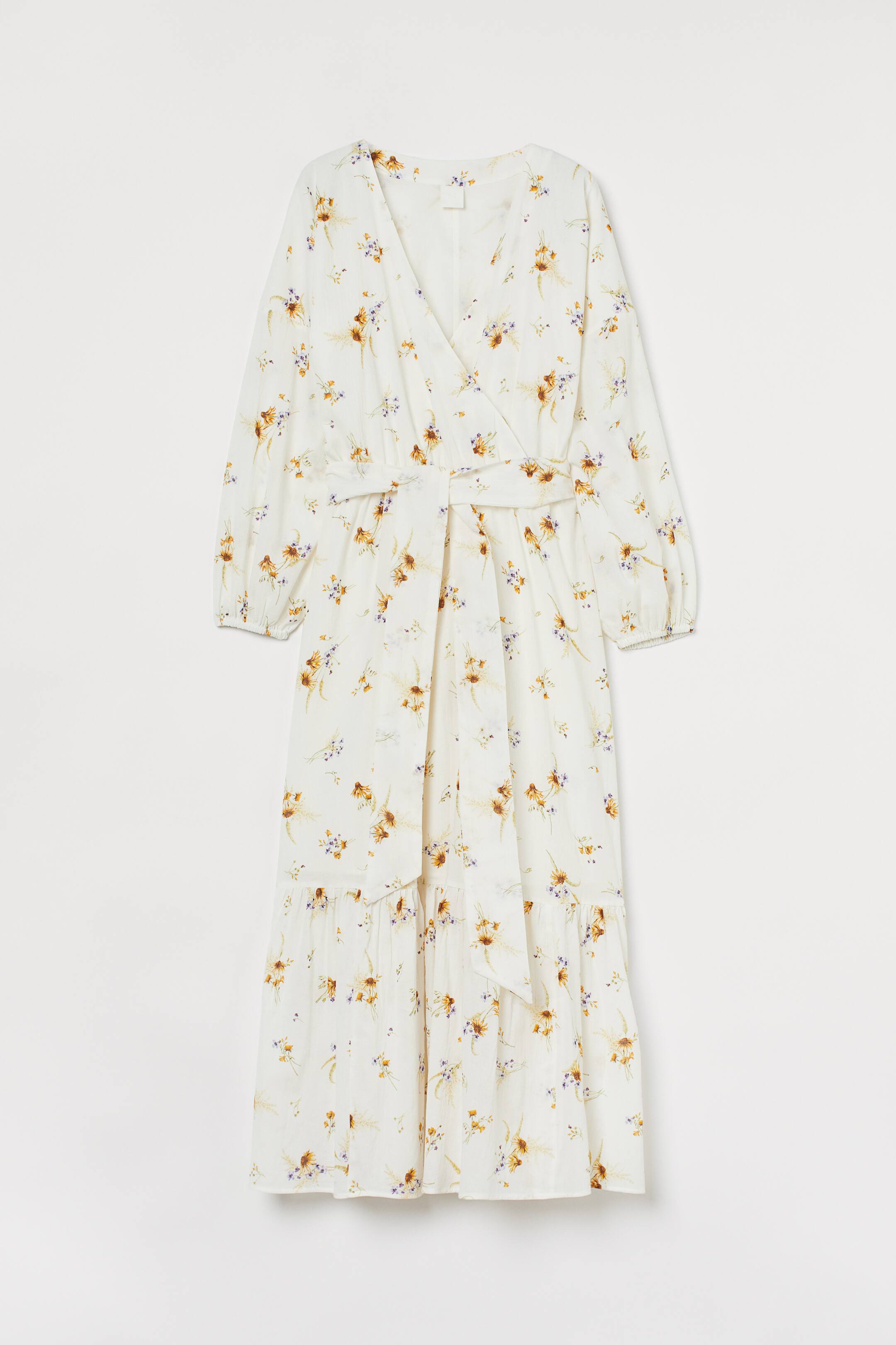 Visa större bild: Långklänning med knytband - Crèmevit/Blommig - DAM | H&M FI 2
