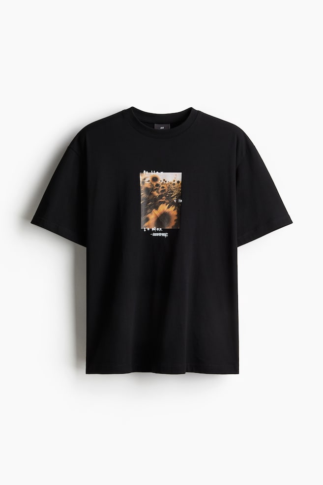 Bedrucktes T-Shirt in Loose Fit - Schwarz/Sonnenblumen/Hellblau/Clear Vision - 1