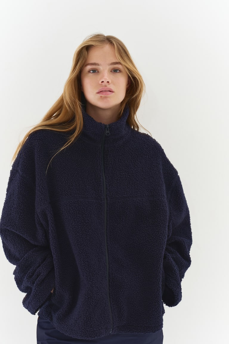 Zip-through teddy sweatshirt Navy blue Ladies H&M GB