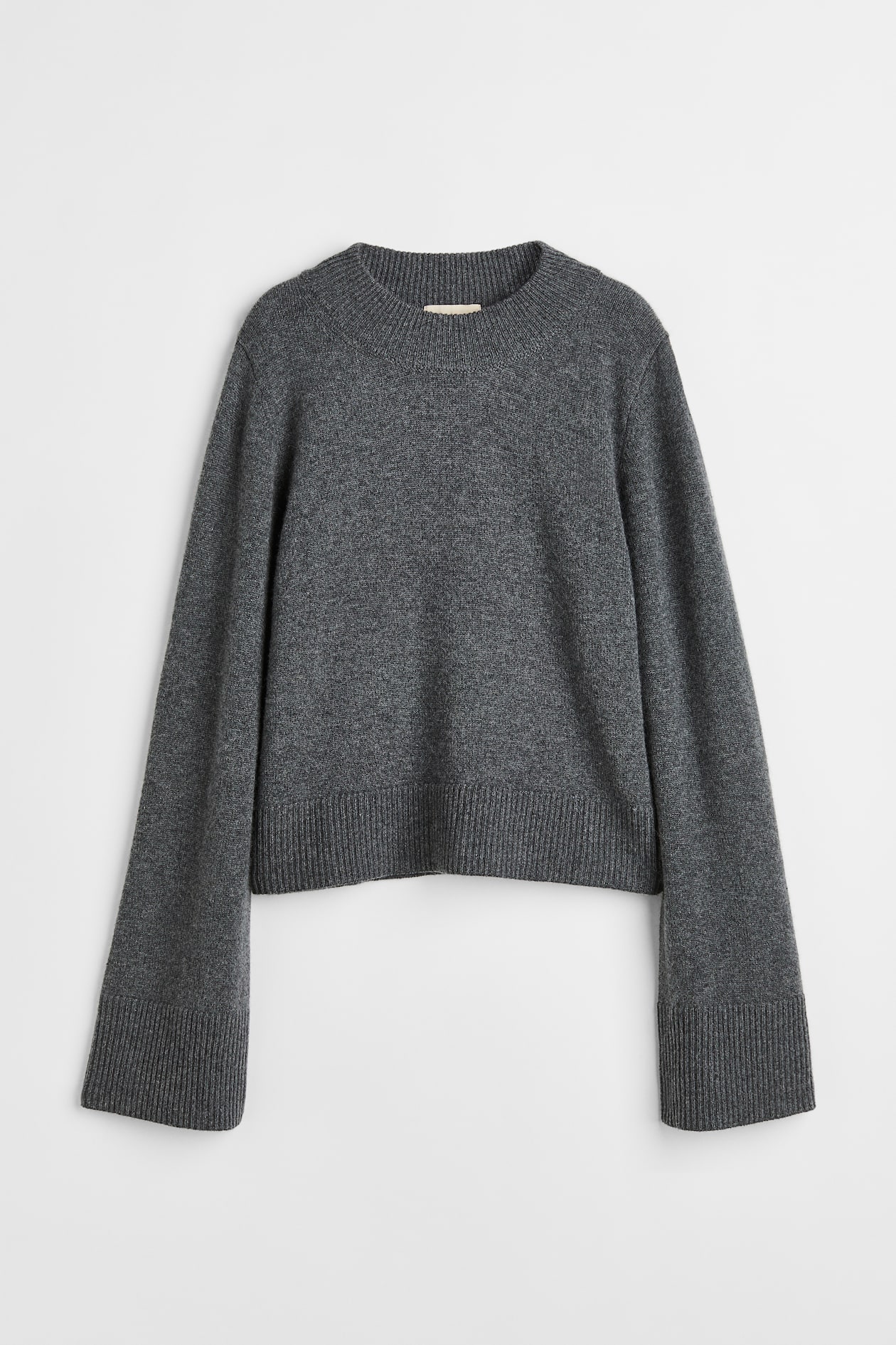 Fine-knit cashmere jumper - Round neck - Extra long sleeve - Dark grey ...