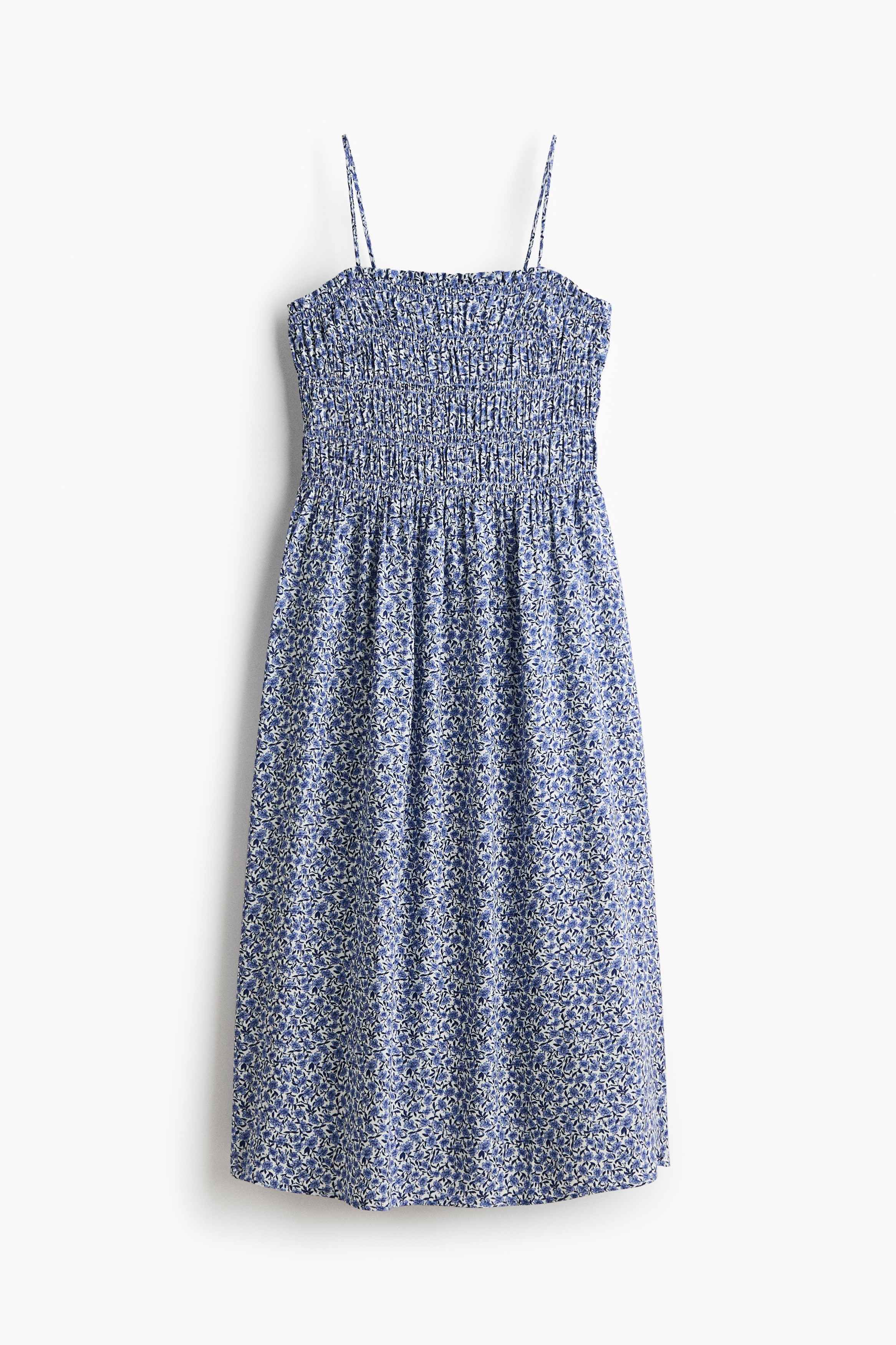 Smocked Strappy Dress - Blue/floral/White/polka dot/Light yellow/floral/Dark brown/polka dot