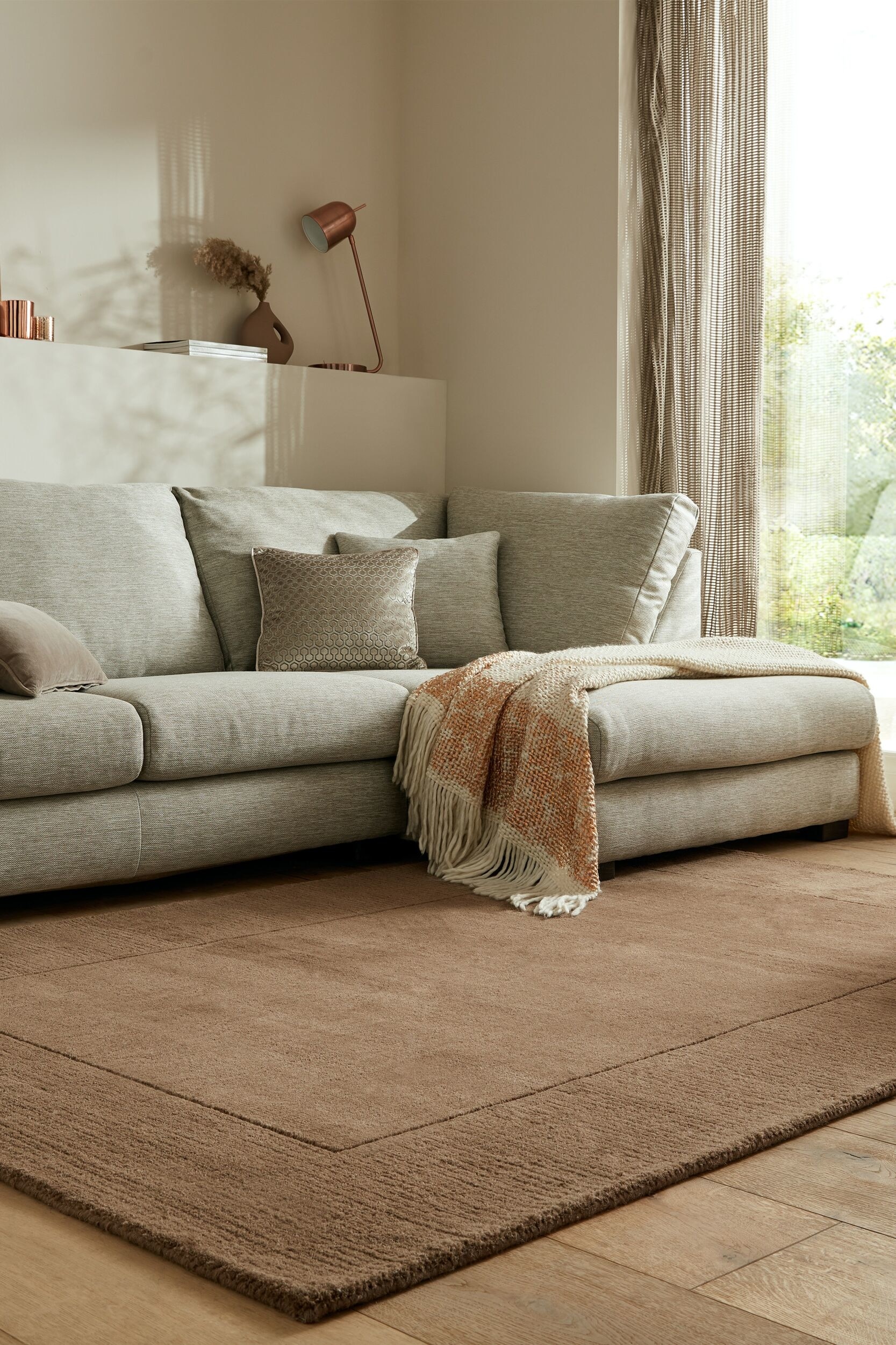 Tappeto In Lana Textured Border - Brown/Naturale