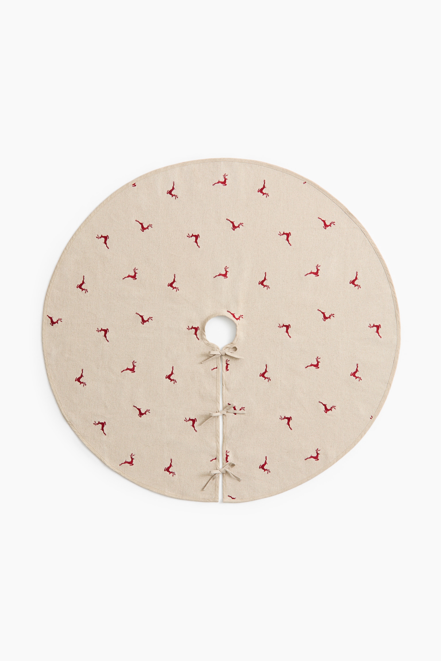 Linen-Blend Christmas Tree Skirt - Beige/reindeer