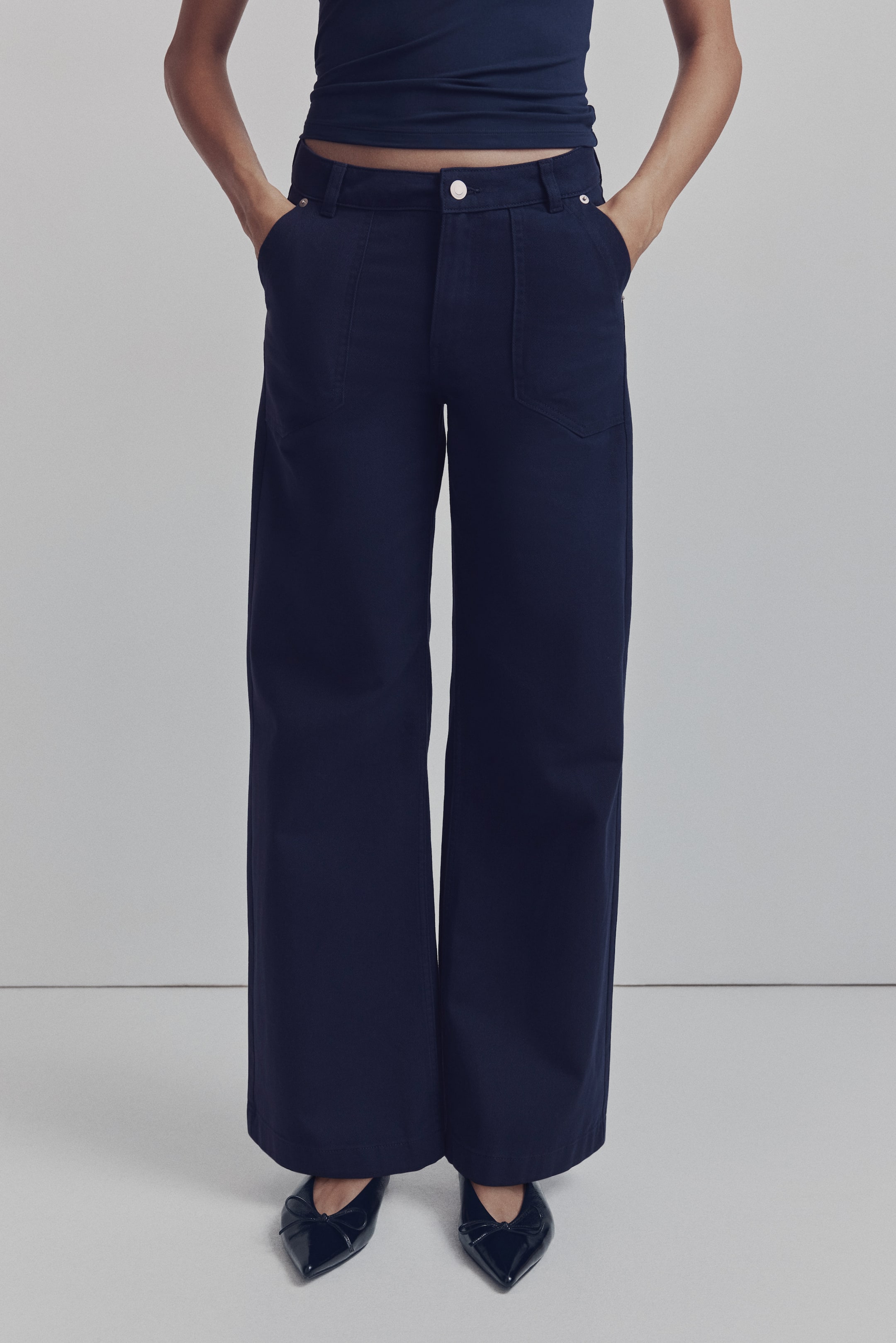 View larger image: Cotton twill trousers - Navy blue - Ladies | H&M IN 2