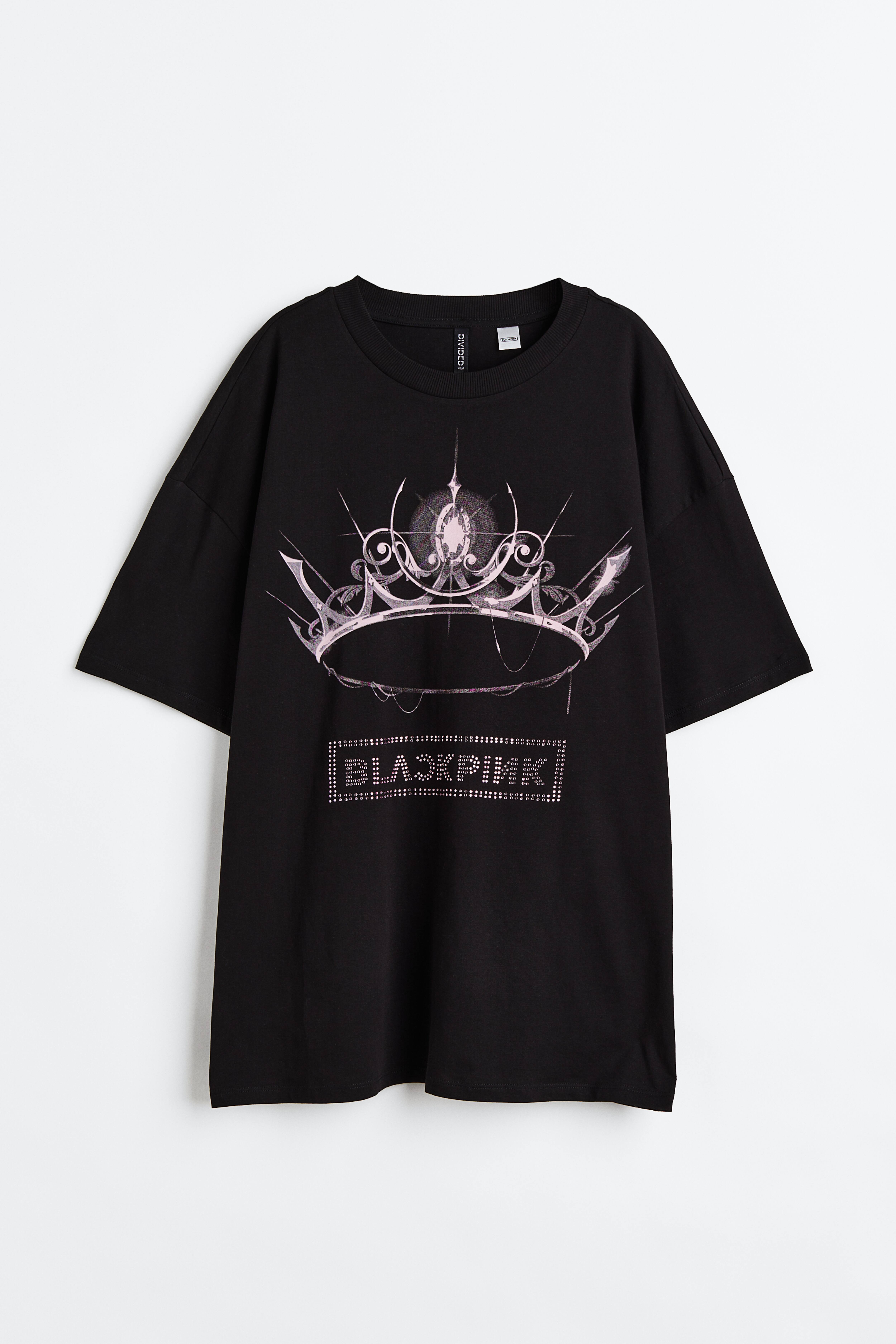 Oversized Rhinestone-motif T-shirt - Black/Blackpink - Ladies | H&M CA