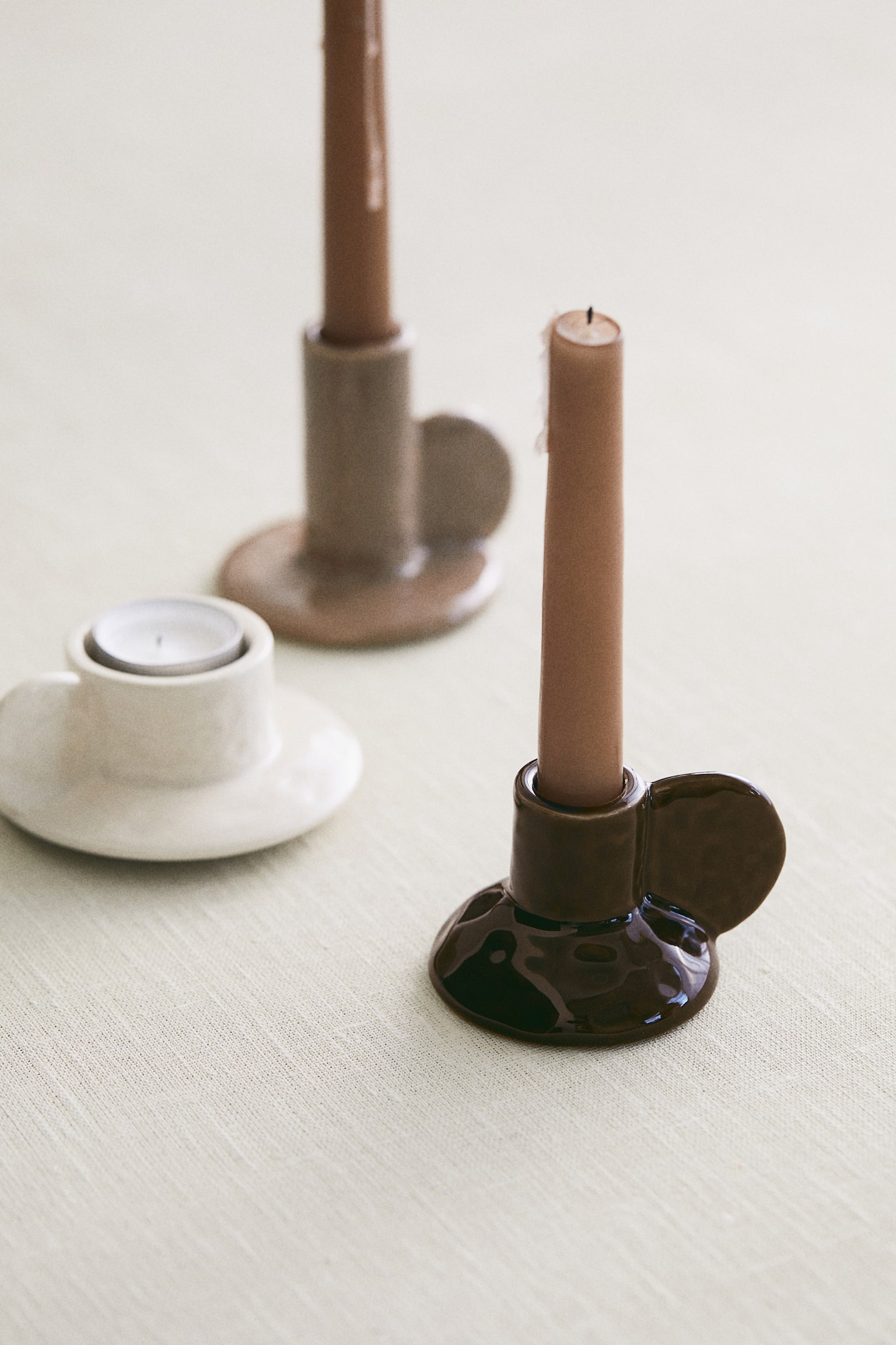 Stoneware candlestick - Dark brown - 2