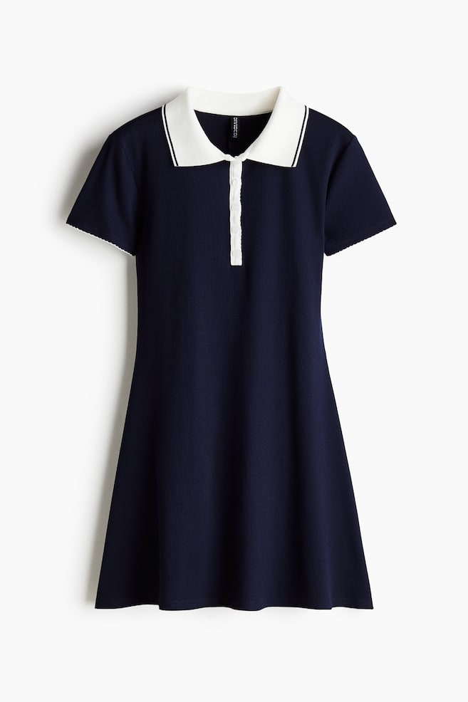 Flared Skirt Polo Dress - Navy blue/Burgundy - 1