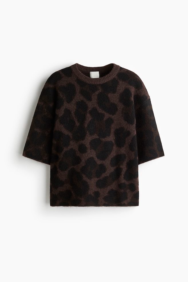 Boxy jacquard-knit jumper - Dark brown/Leopard print - 1