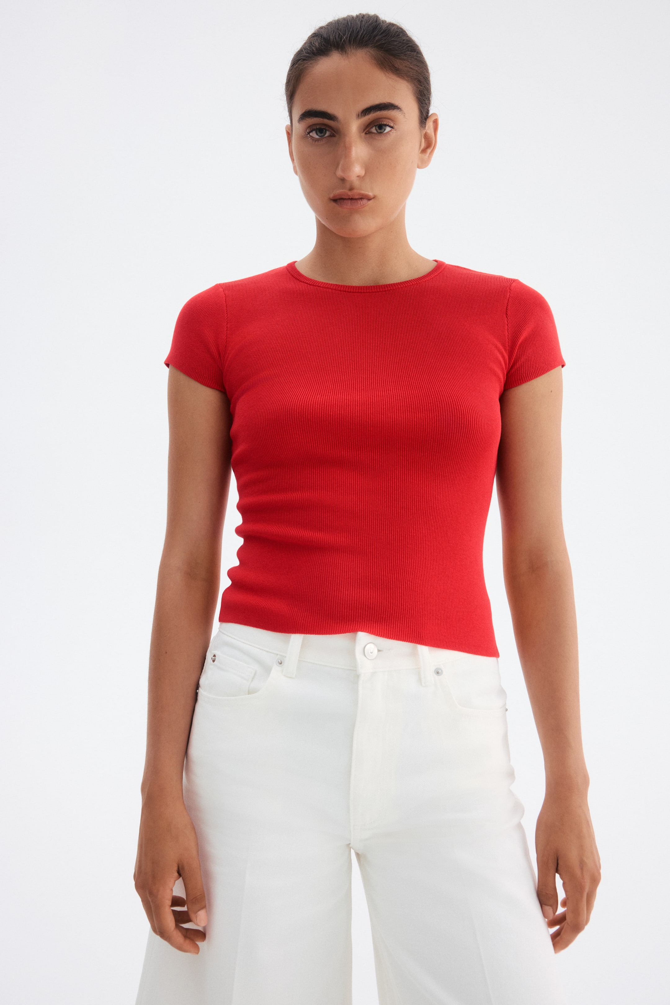 View larger image: Fine-knit T-shirt - Bright red - Ladies | H&M IN 3