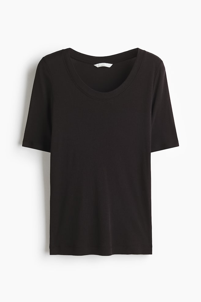 Scoop-Neck Pima Cotton T-Shirt - Black/Ivory/Red - 1