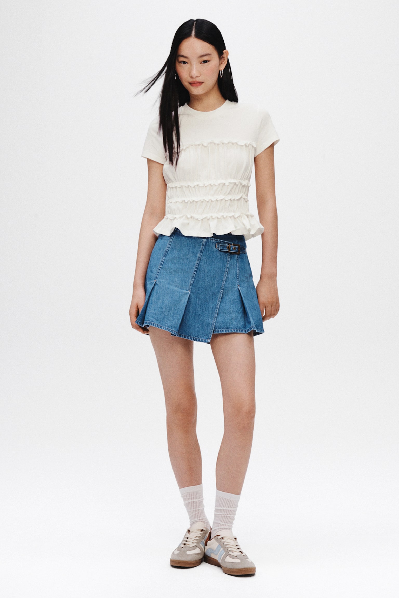 Frill-trimmed cotton top - White/Light blue/Red - 4