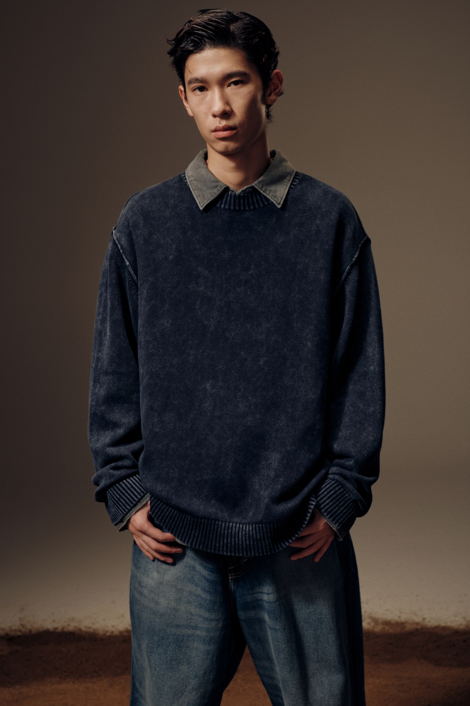 니트 스웨터 루즈핏 - 블랙/브라운 - 3