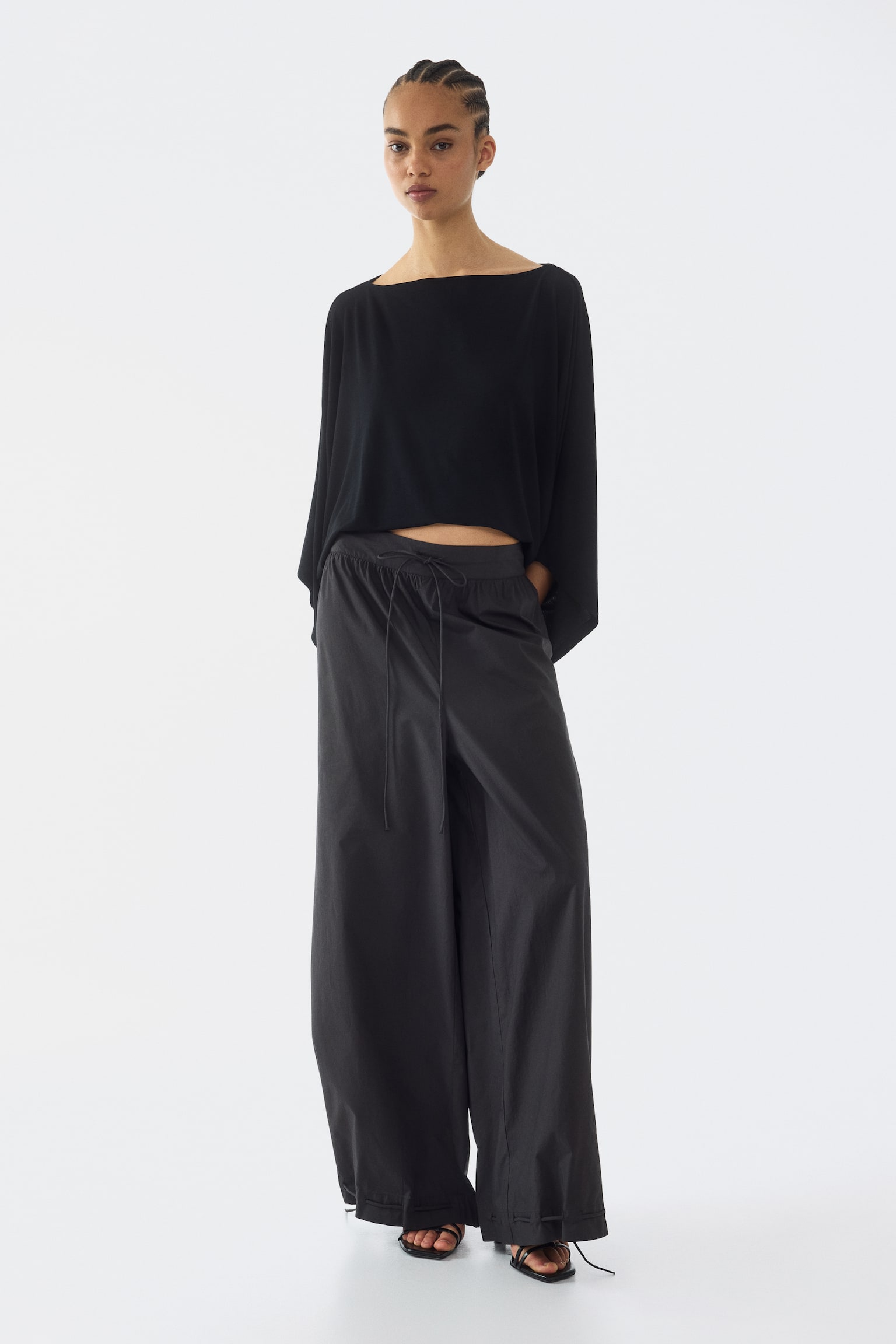Batwing-sleeved top - Black/Dark brown marl/Pink - 4