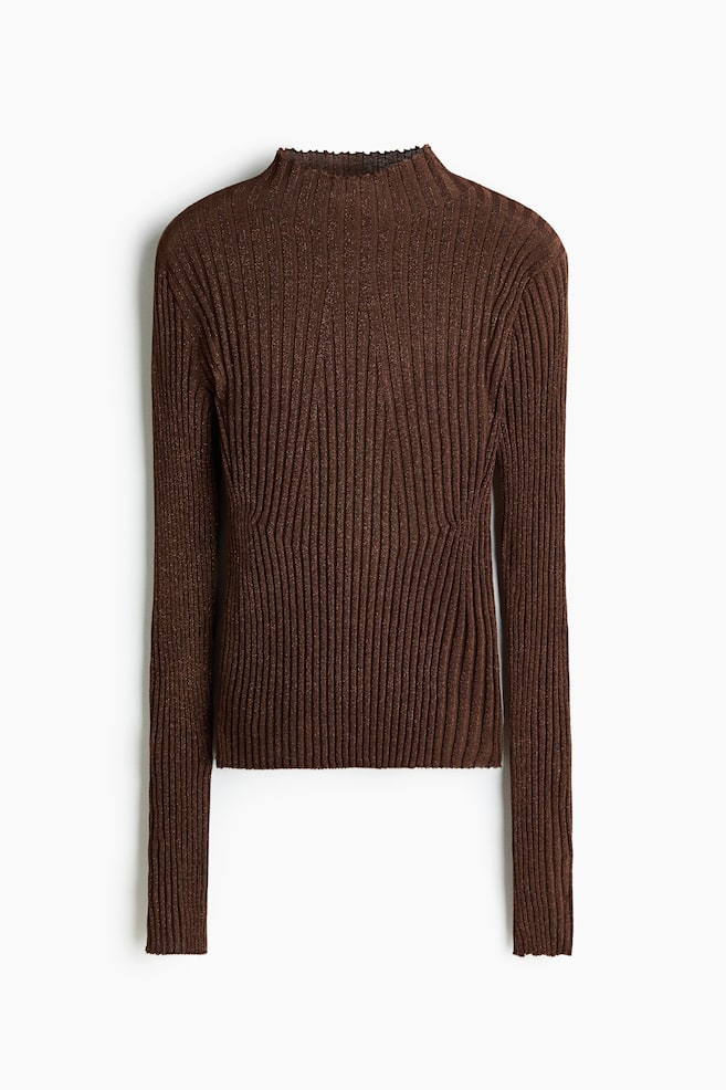 Glittery Mock Turtleneck Top - Dark brown - 1