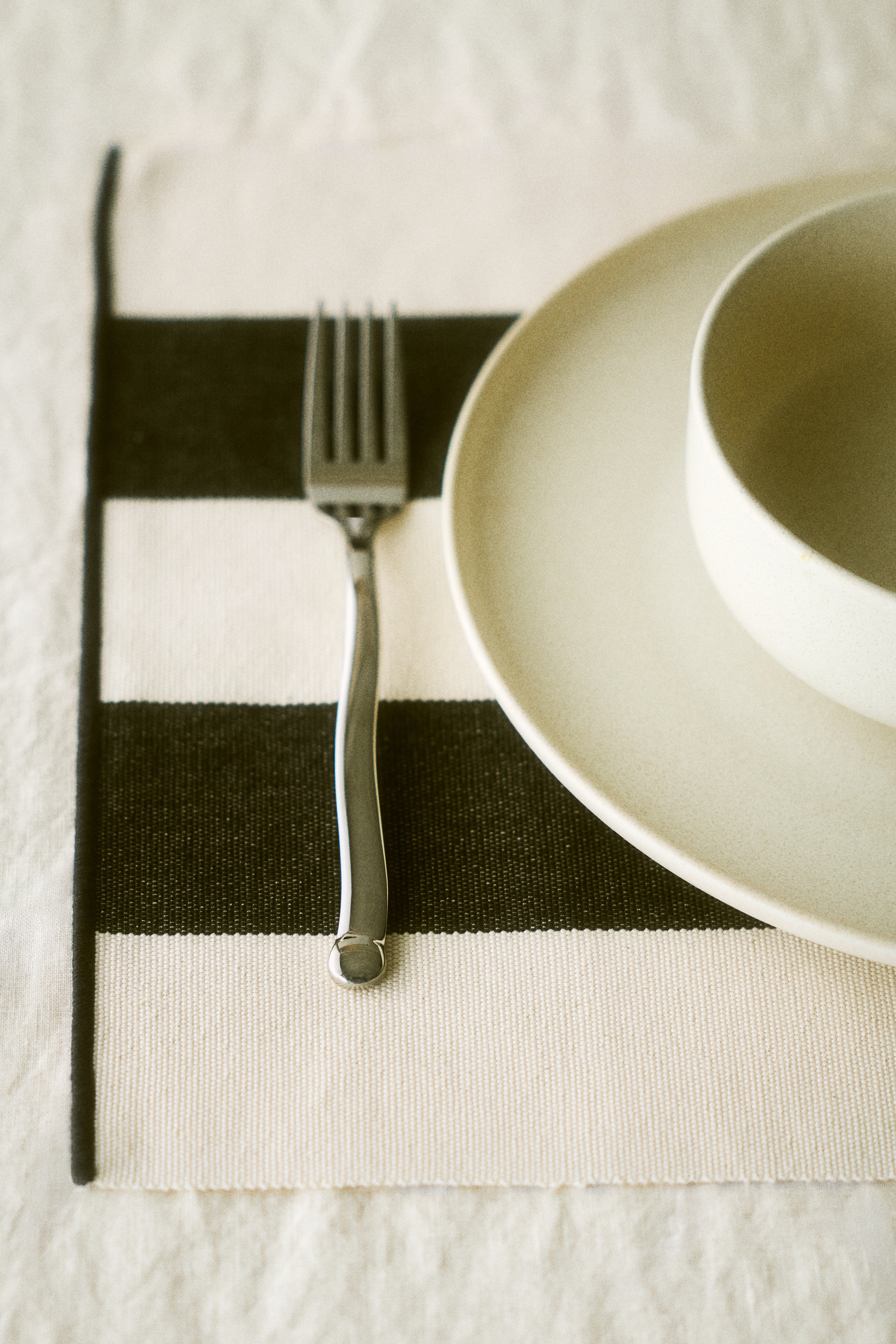 4-pack cotton place mats - Dark gray/striped/Terracotta/striped/Green/light beige