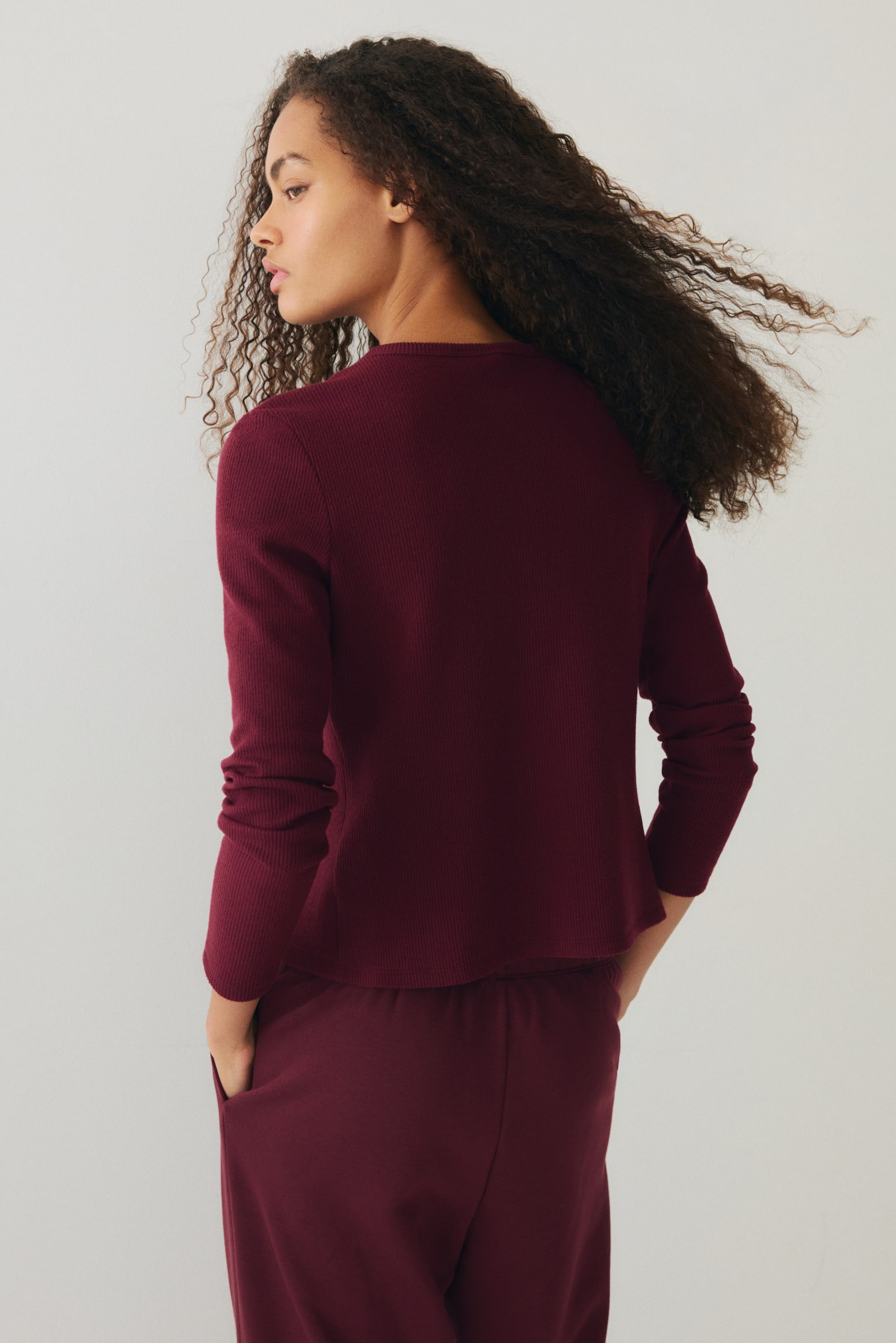 Waffled cardigan - Burgundy/Dark brown/Grey/Light blue - 4