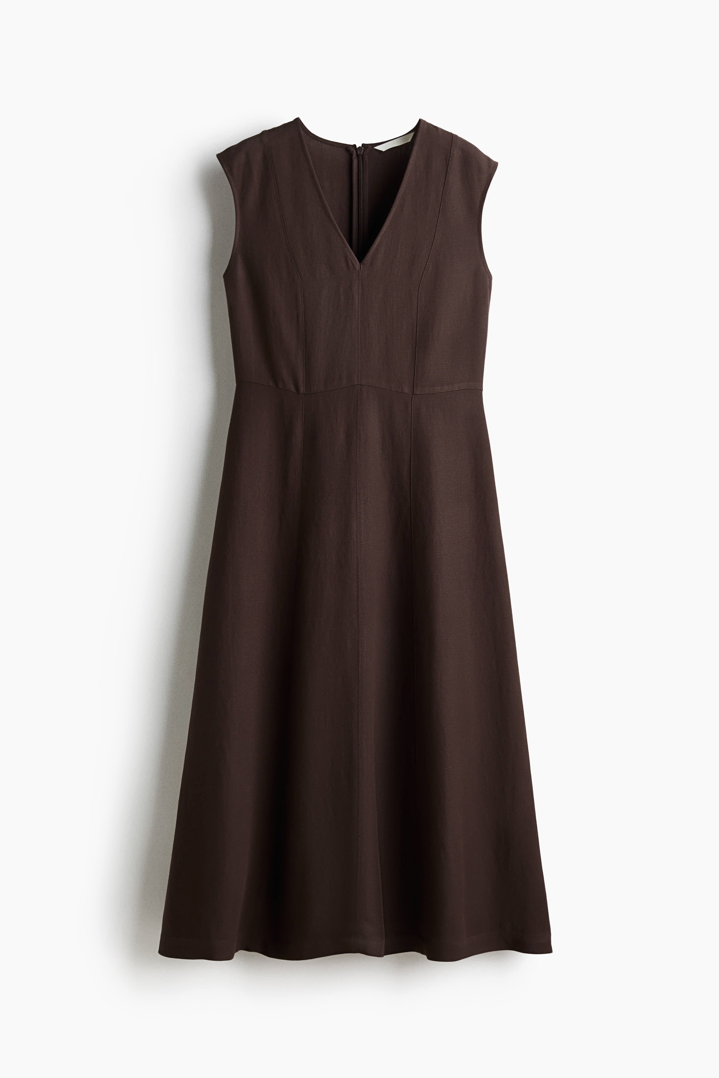 Sleeveless midi dress - Dark brown/Khaki green