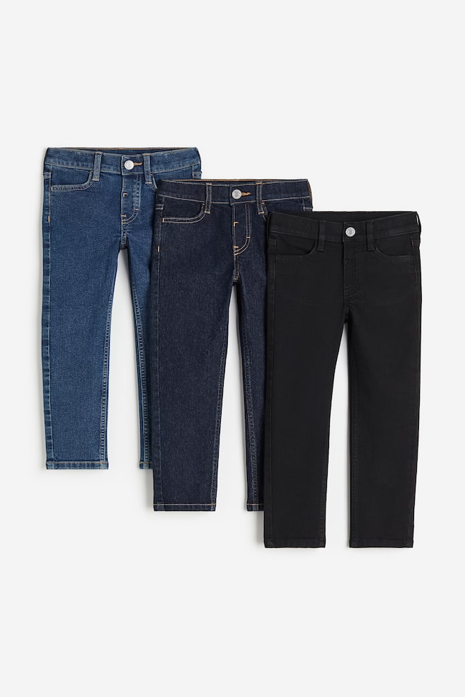 3-pack Comfort Stretch Slim Fit Jeans - Black/Dark denim blue - 1