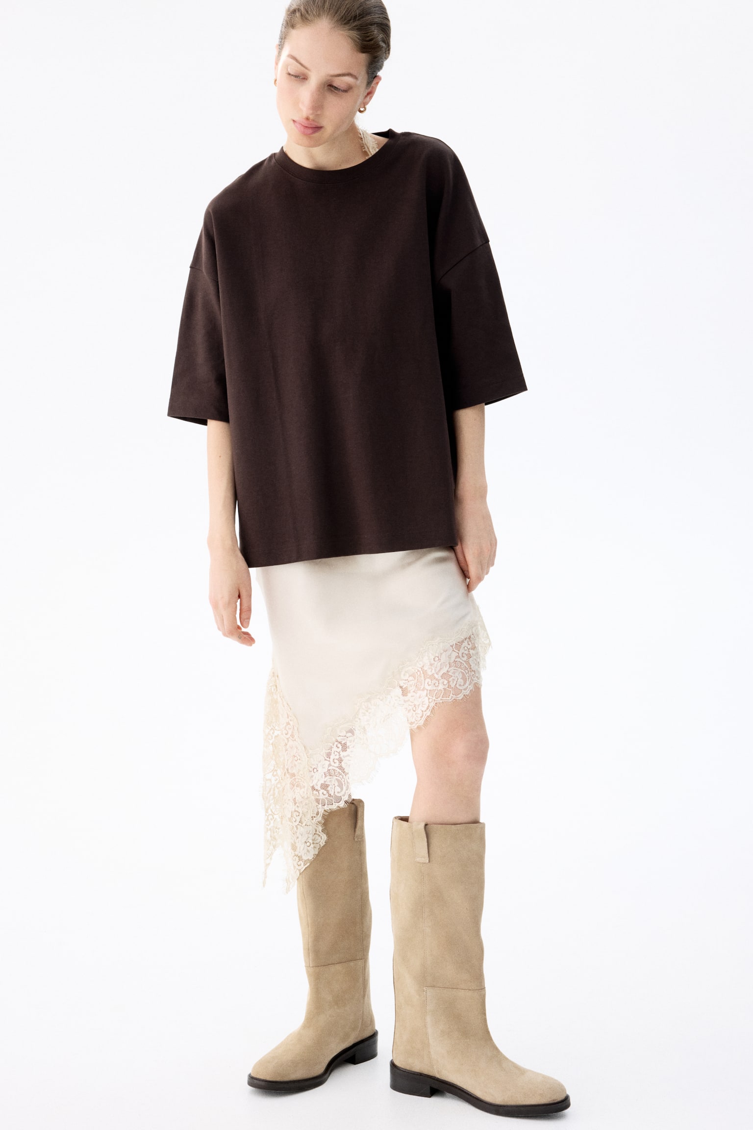 Женские ботинки H&M Knee-High Split Suede, цвет: Бежевый — фото 4