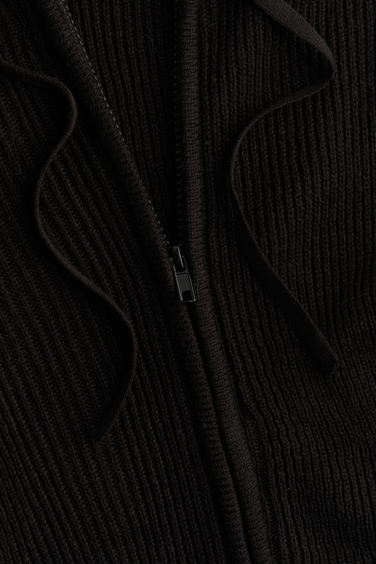 Rib-knit zip-through hoodie