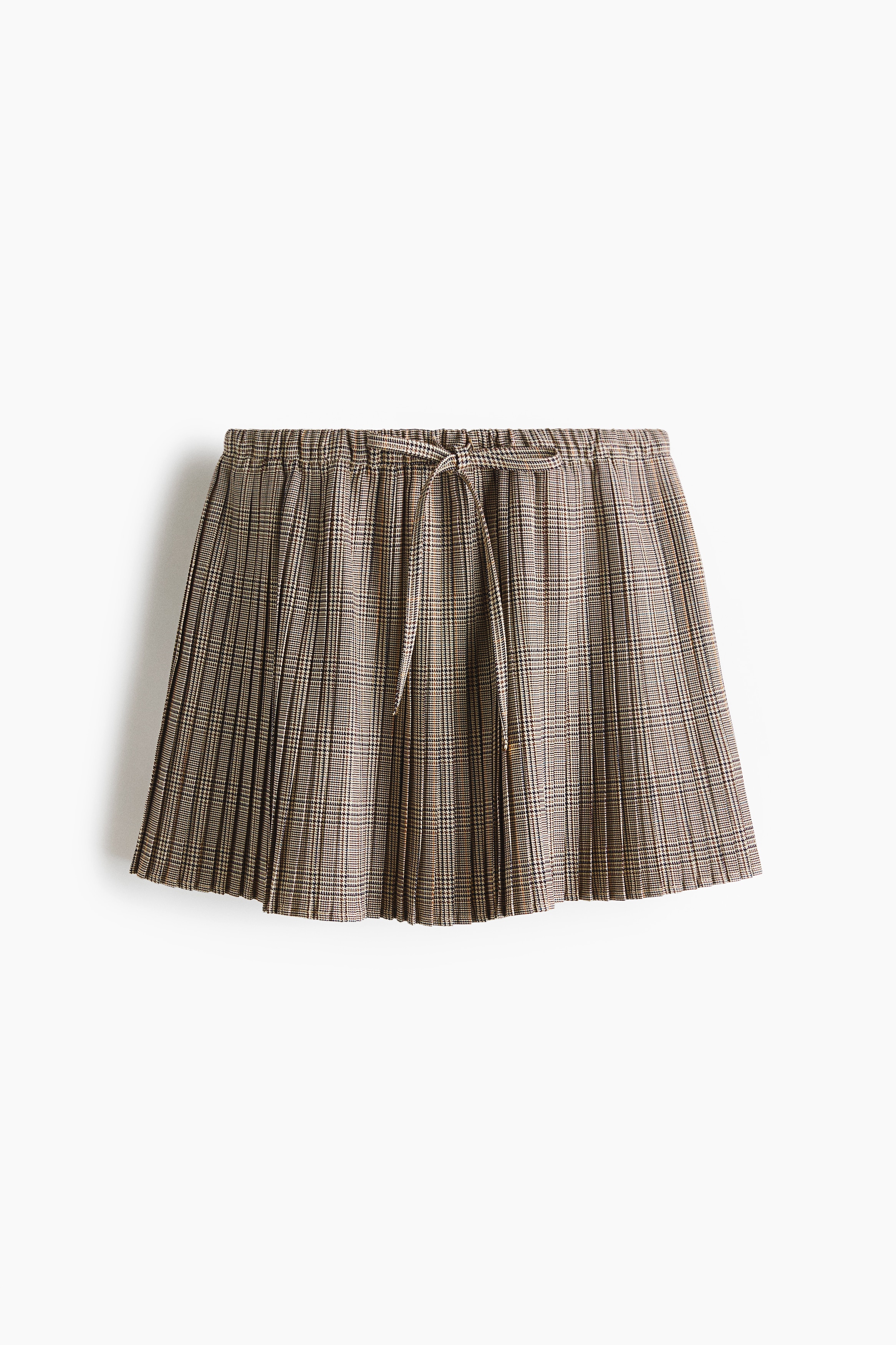Pleated Mini Skirt - Beige/plaid