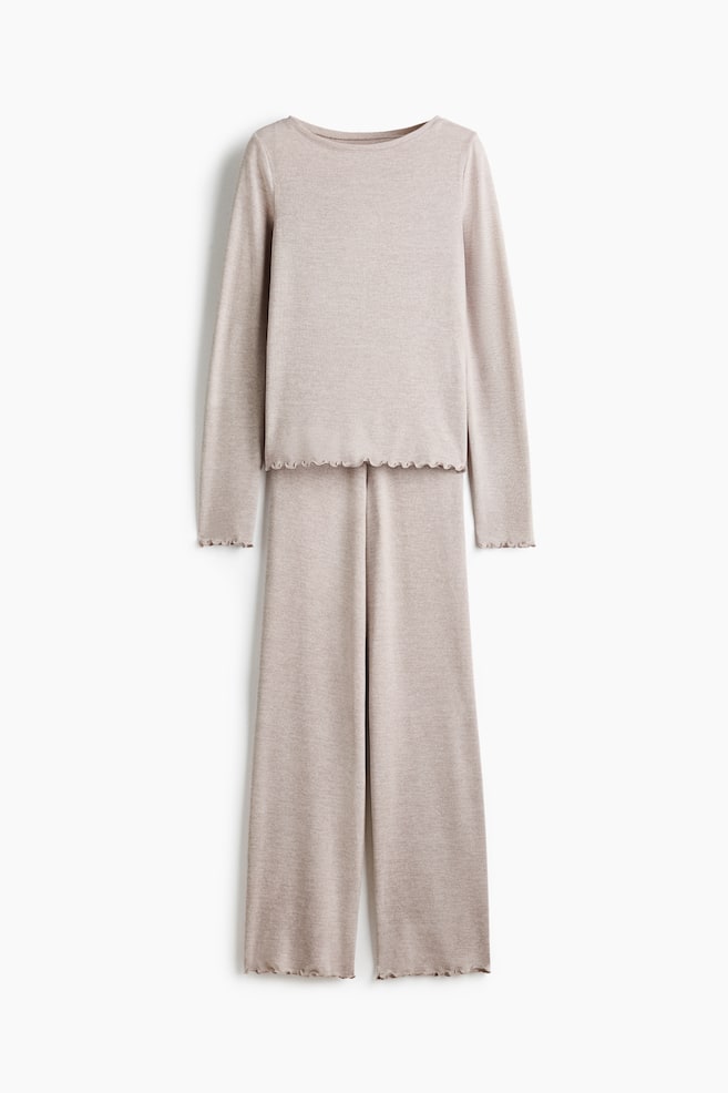 Brushed Jersey Pajamas - Light taupe/Black/Ivory - 1