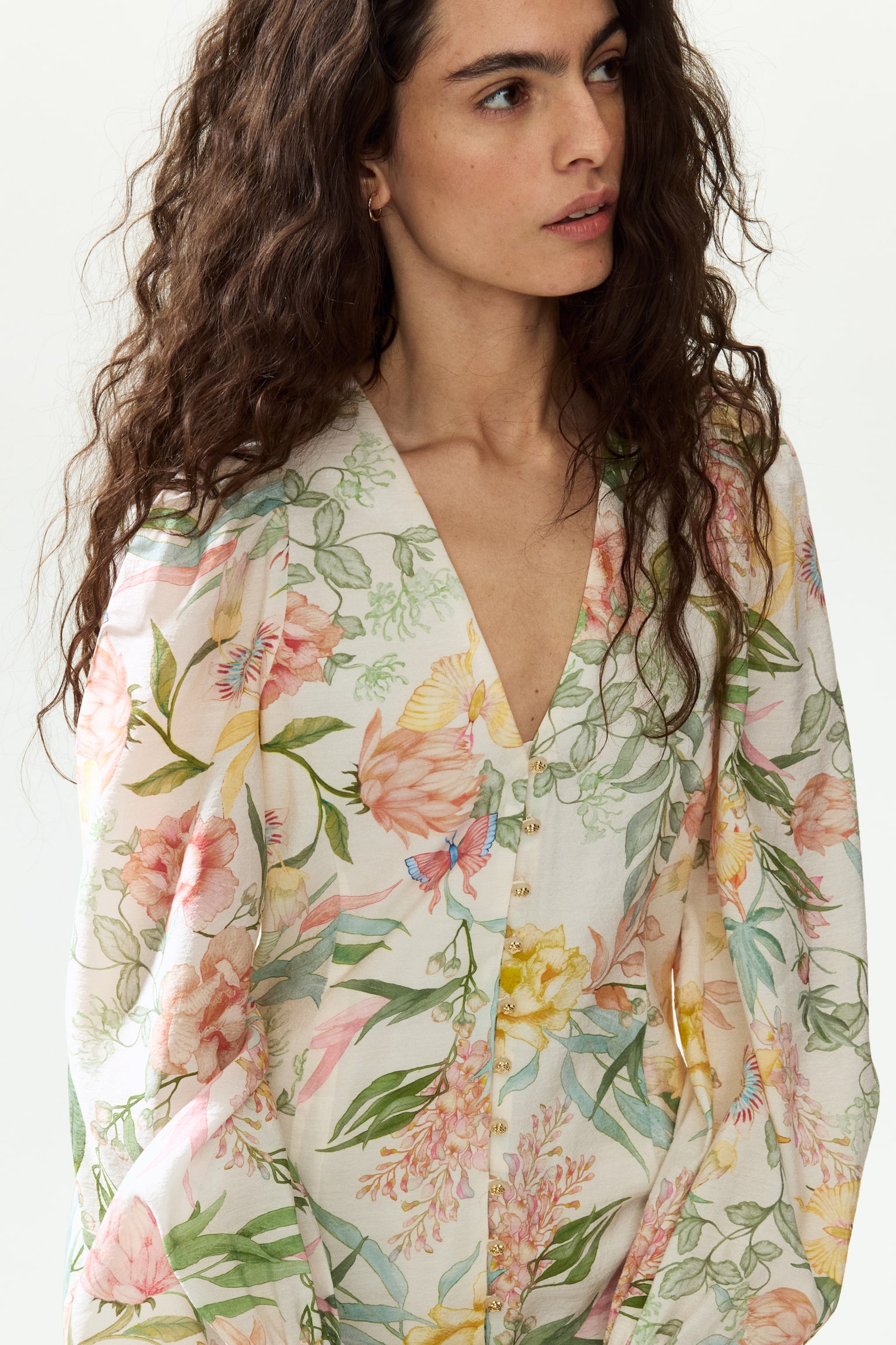 Balloon-sleeved tunic dress - Cream/Floral - 5