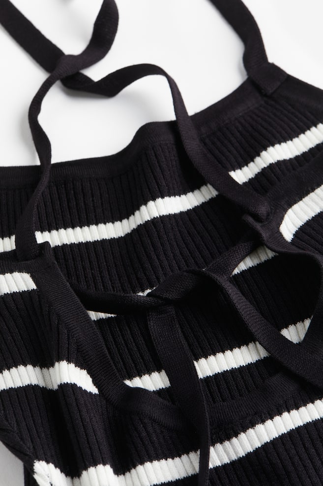 Open-backed rib-knit dress - Black/Striped/Dark brown/Light blue - 7