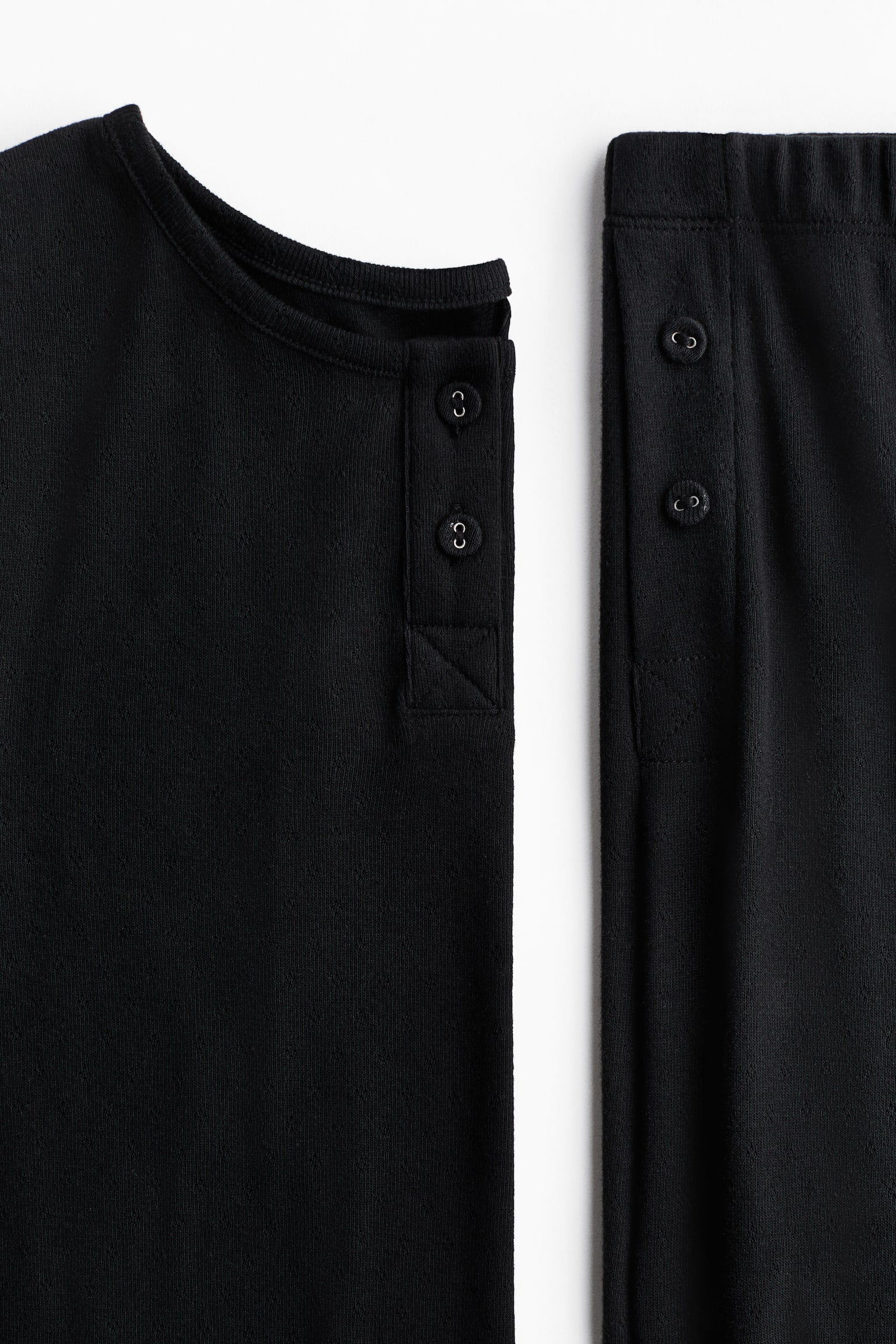 Pointelle-Knit Pajamas - Black/Light gray melange/floral - 4