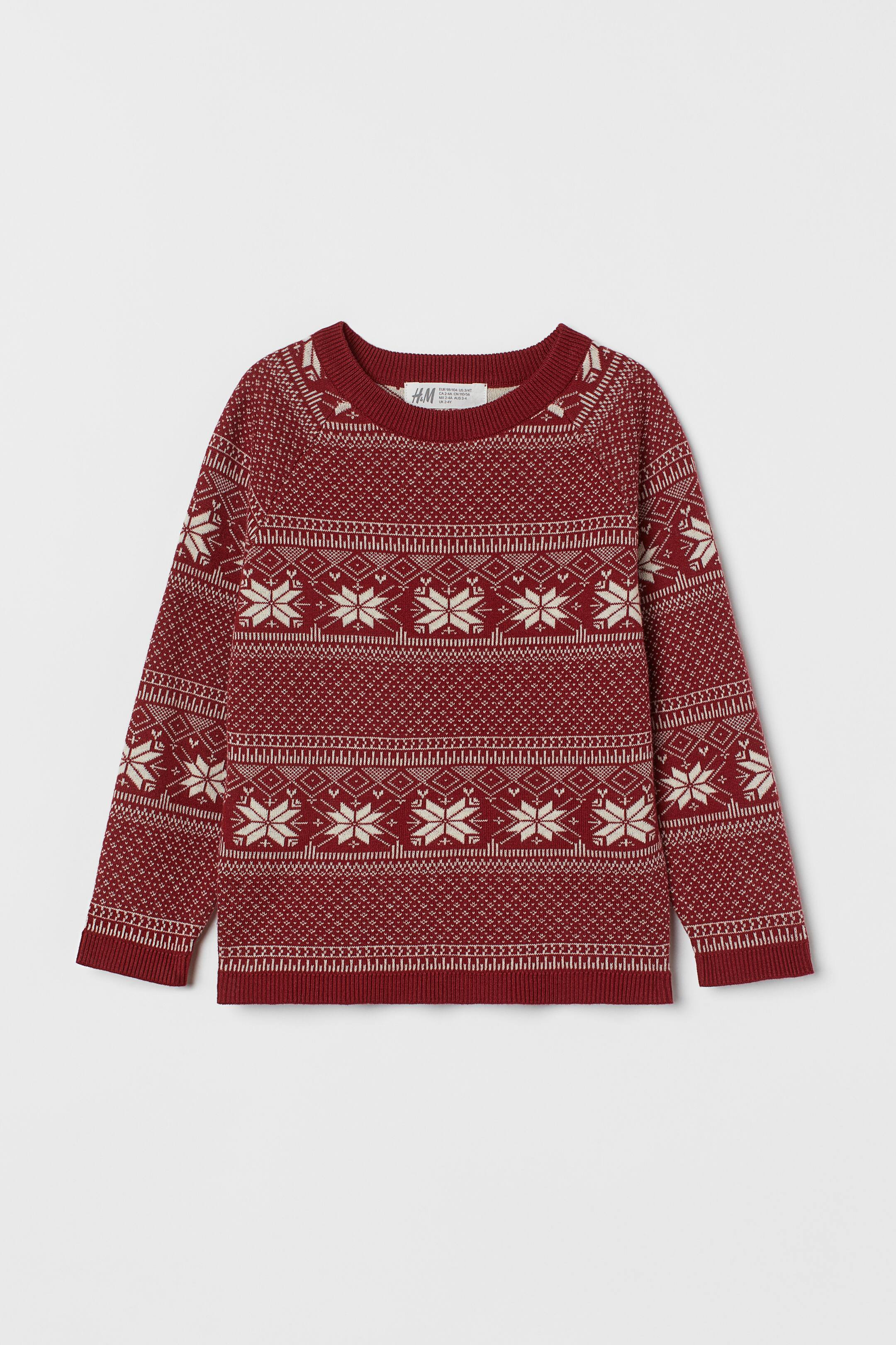 Jacquard-knit Sweater - Dark red/snowflakes - Kids | H&M US