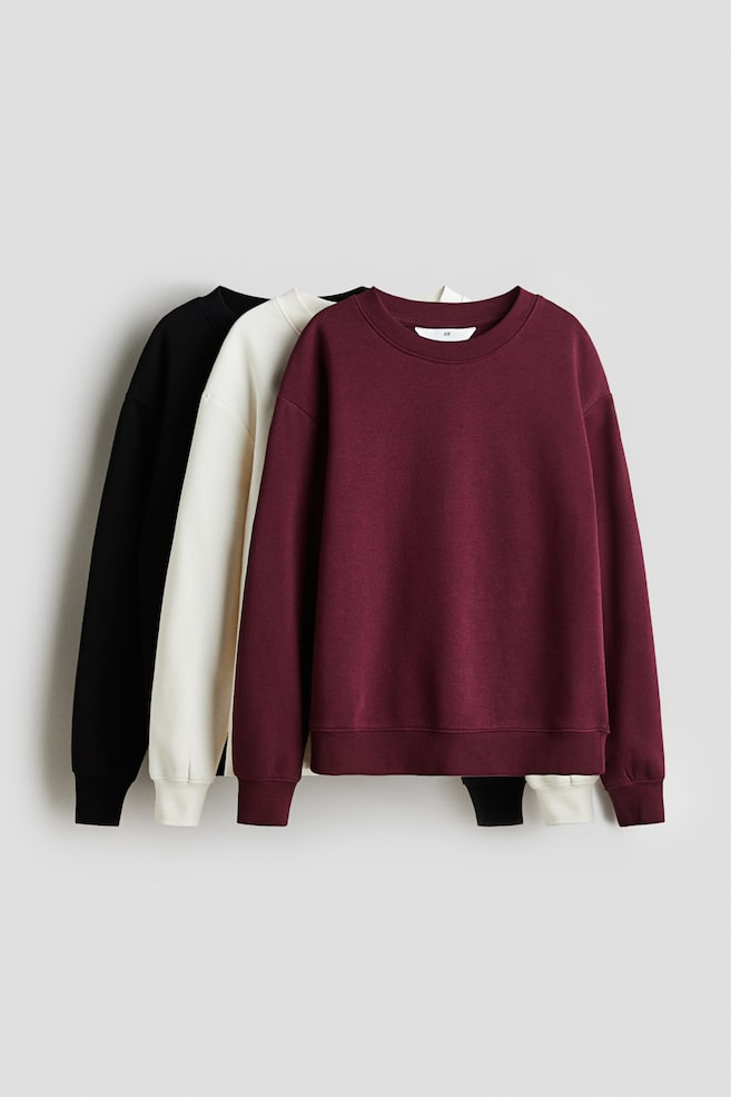 3er-Pack Sweatshirts - Pflaumenlila/Weiß/Hellgraumeliert/Dunkelblau/Blau/Beige/Grau - 1