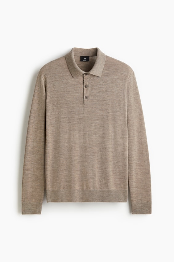 Мужские рубашки H&M Regular-Fit Merino Wool Polo Shirt