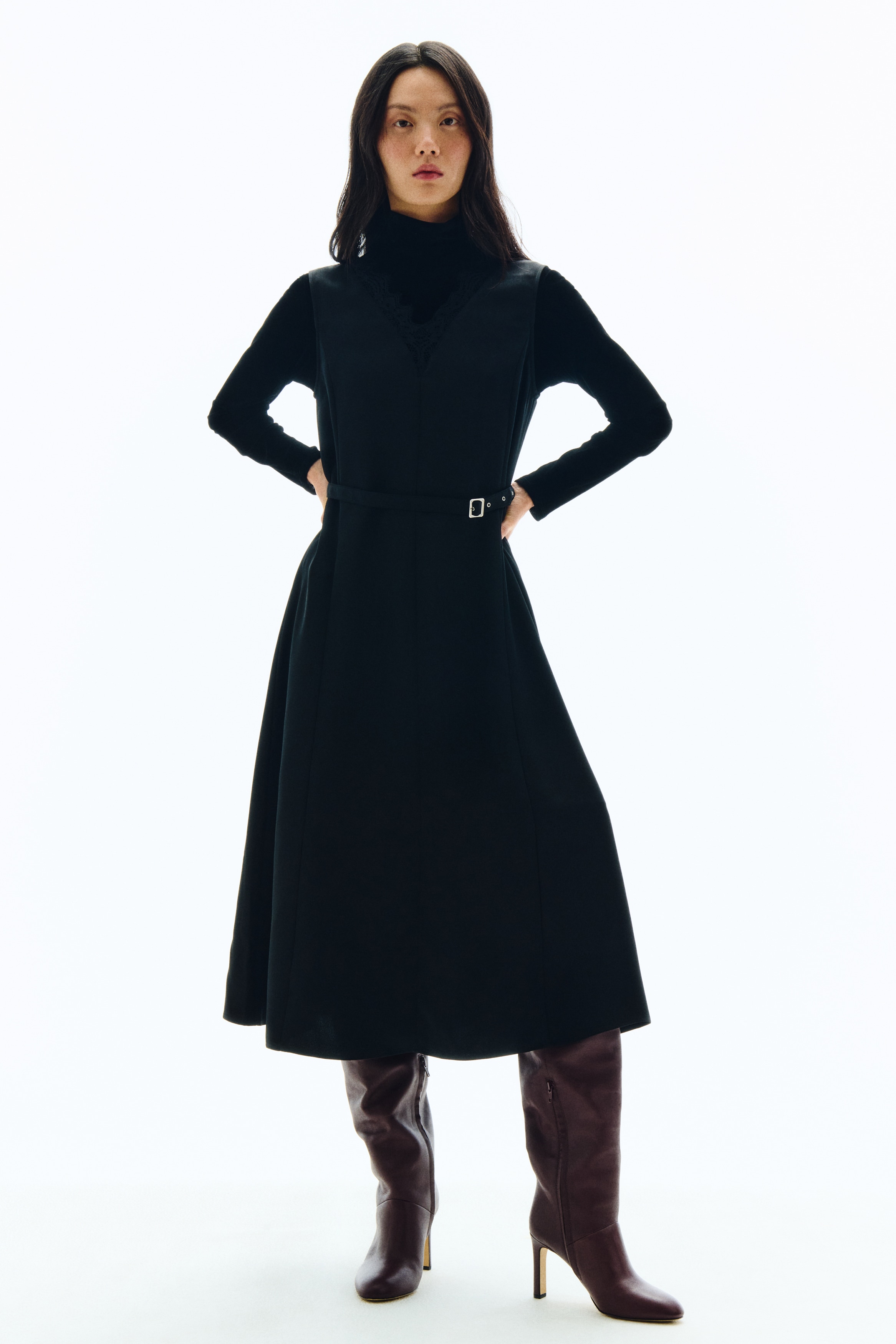 벨티드 드레스 - 블랙/다크 그레이