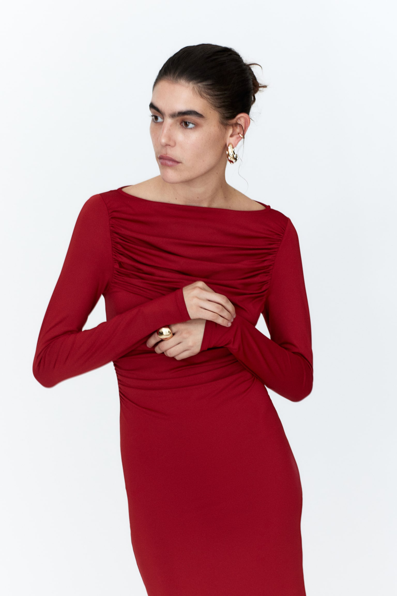 Draped bodycon dress - Dark red - 7