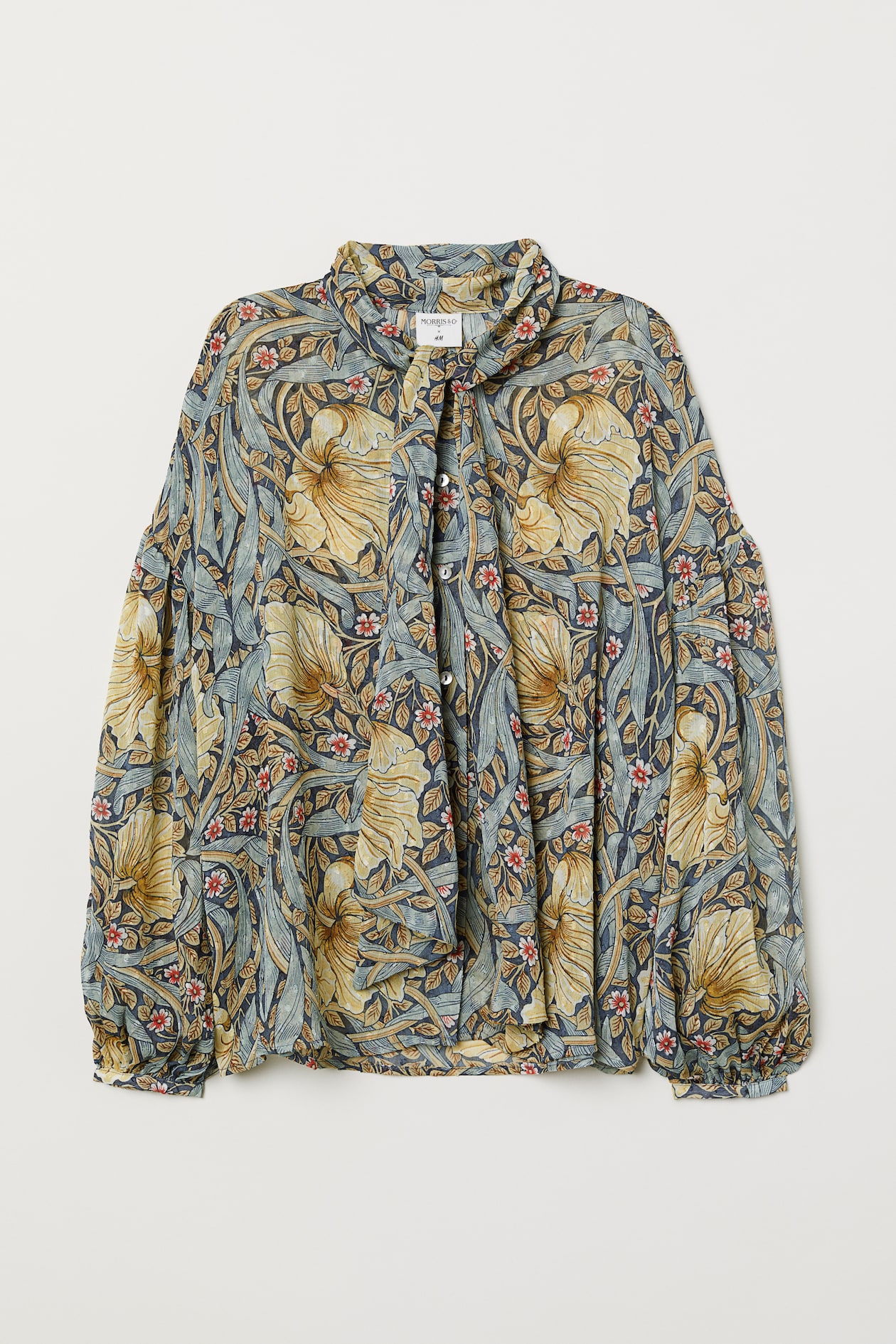 Patterned Blouse with Ties - Long sleeve - Blue/floral - Ladies | H&M US