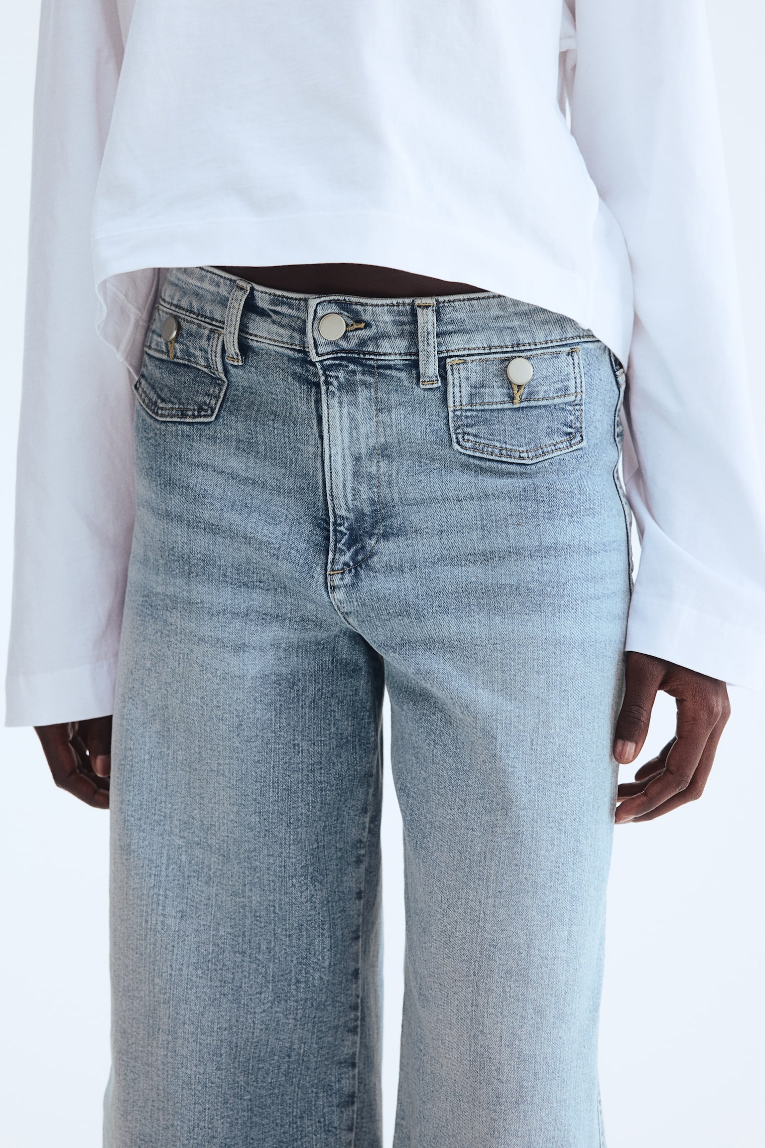 Wide High Waist Ankle Jeans - Svetla teksas plava/Tamna teksas plava/Jarkocrvena/Bela/Mornarsko teksas plava/Teksas plava - 6