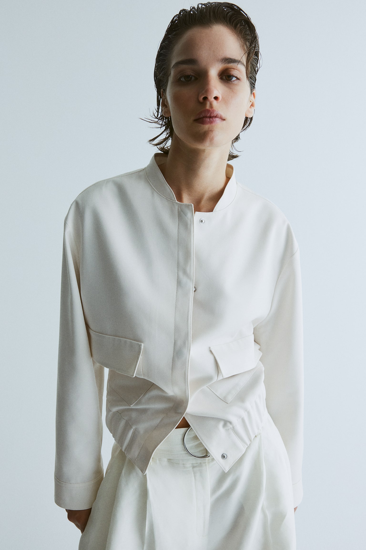 Oversized twill jacket - White - 4