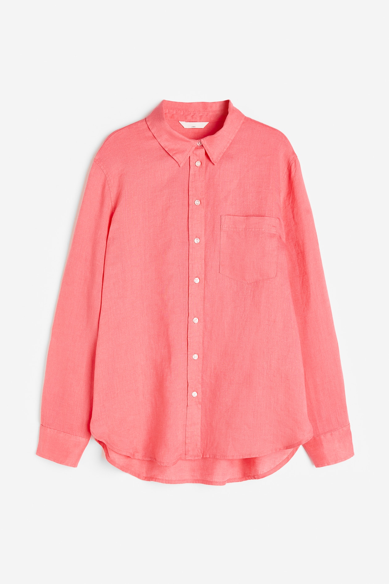 Linen shirt - Long sleeve - Regular length - Coral pink - Ladies | H&M GB