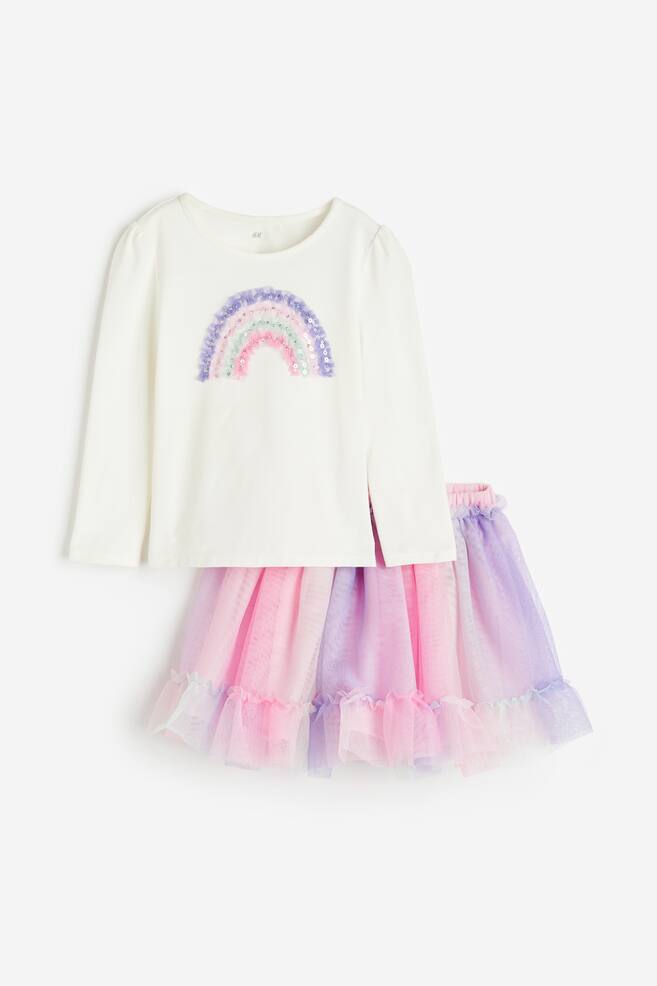 2-piece top and skirt set - White/Rainbow/Light pink/Butterflies/Purple/Heart - 1