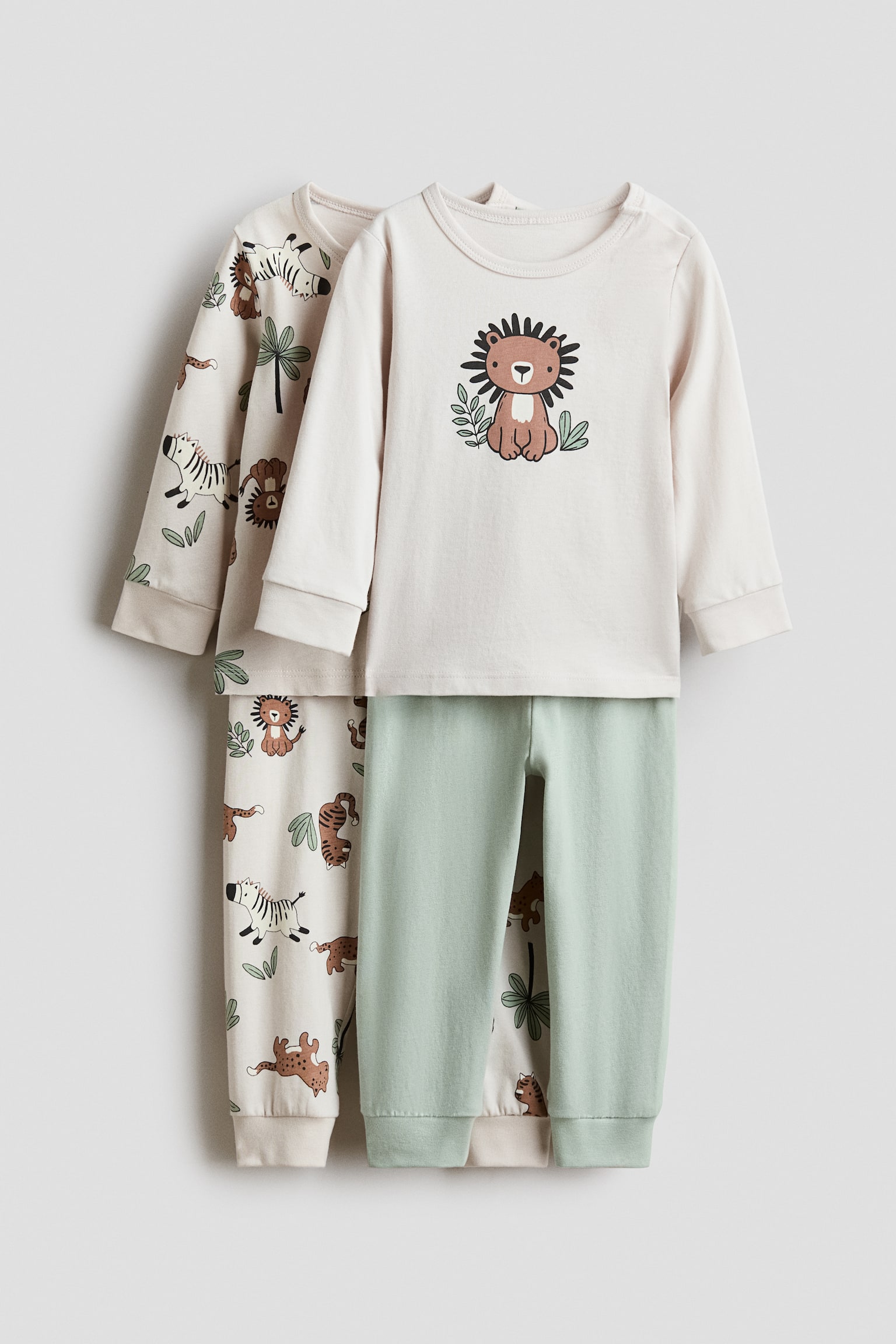Набір із 2 піжам із бавовни з принтом - Світло-бежевий/тварини/Блакитний/космос/Білий/динозаври/Білий/коали/Світло-рожевий/зайчики - 1