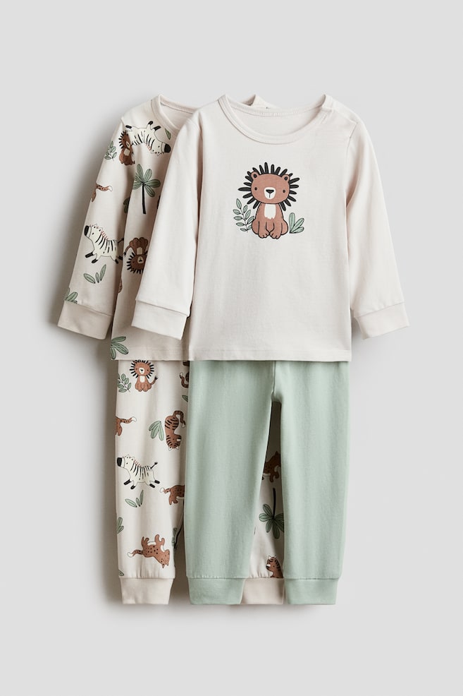 2-pack printed cotton pyjamas - Light beige/Animals/White/Koalas/Light pink/Bunnies/White/Dinosaurs/Light dusty pink/Deer - 1